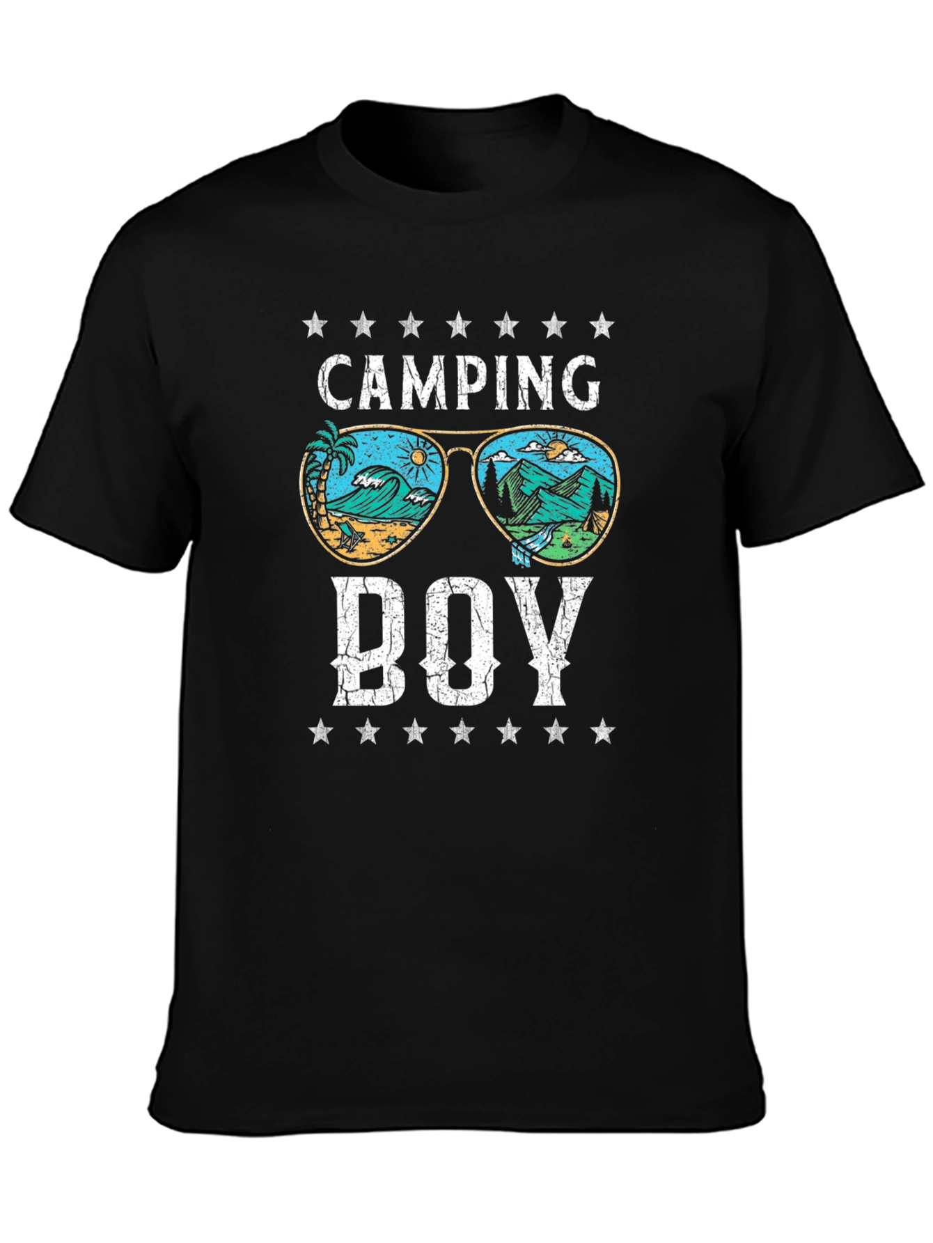 Black Camping Boy T-Shirt - Retro Summer Vibes view 3