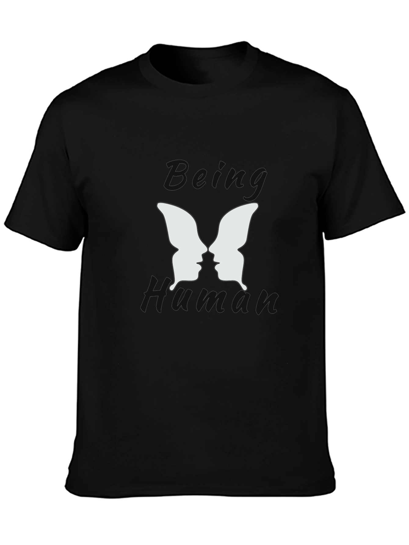 Black Being Human Black Graphic T-Shirt - Butterfly Face Design view 3