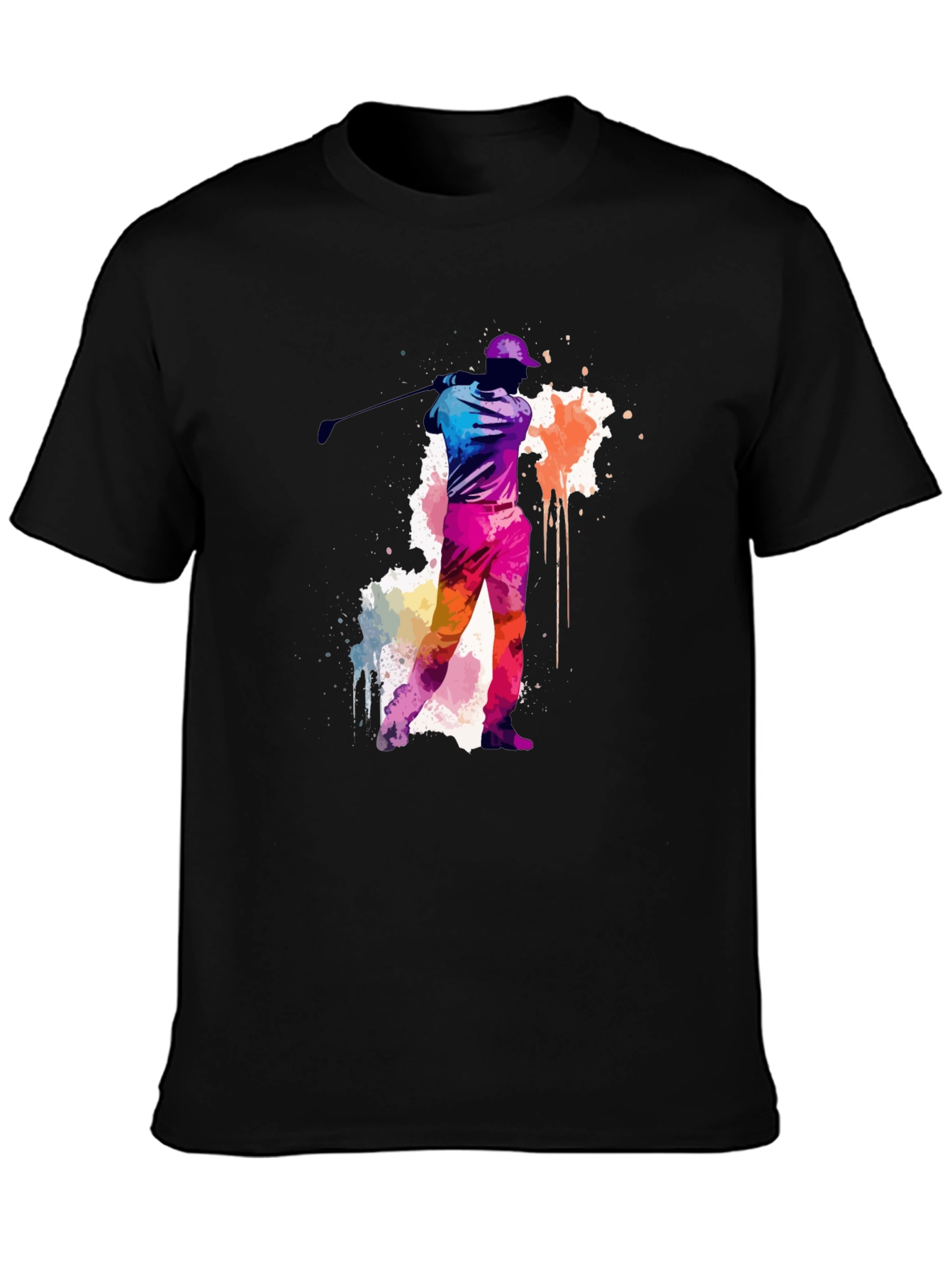 Black Golfing Watercolor Tee - Black Cotton T-Shirt view 3