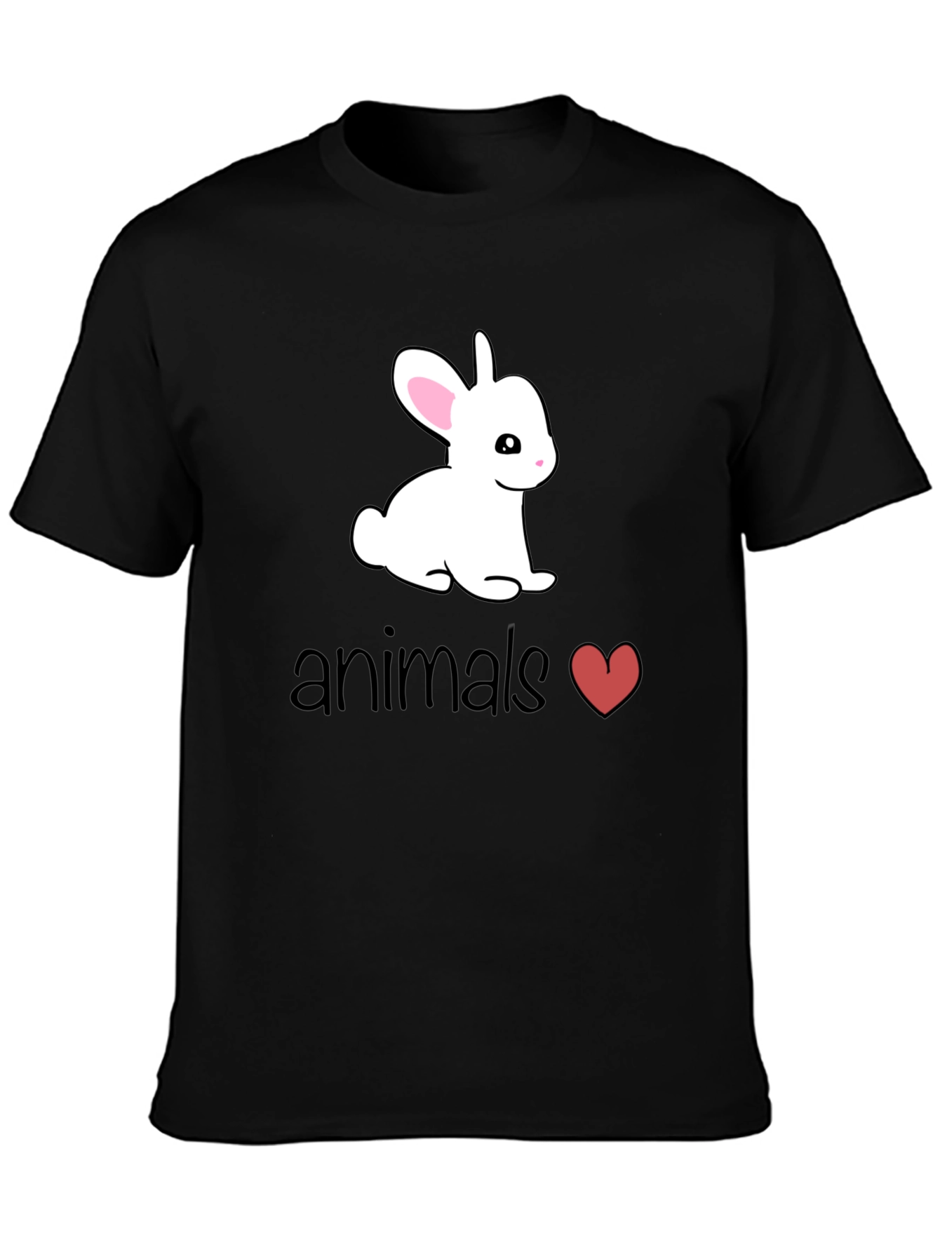 Black Cute Bunny Animals Heart T-Shirt view 3