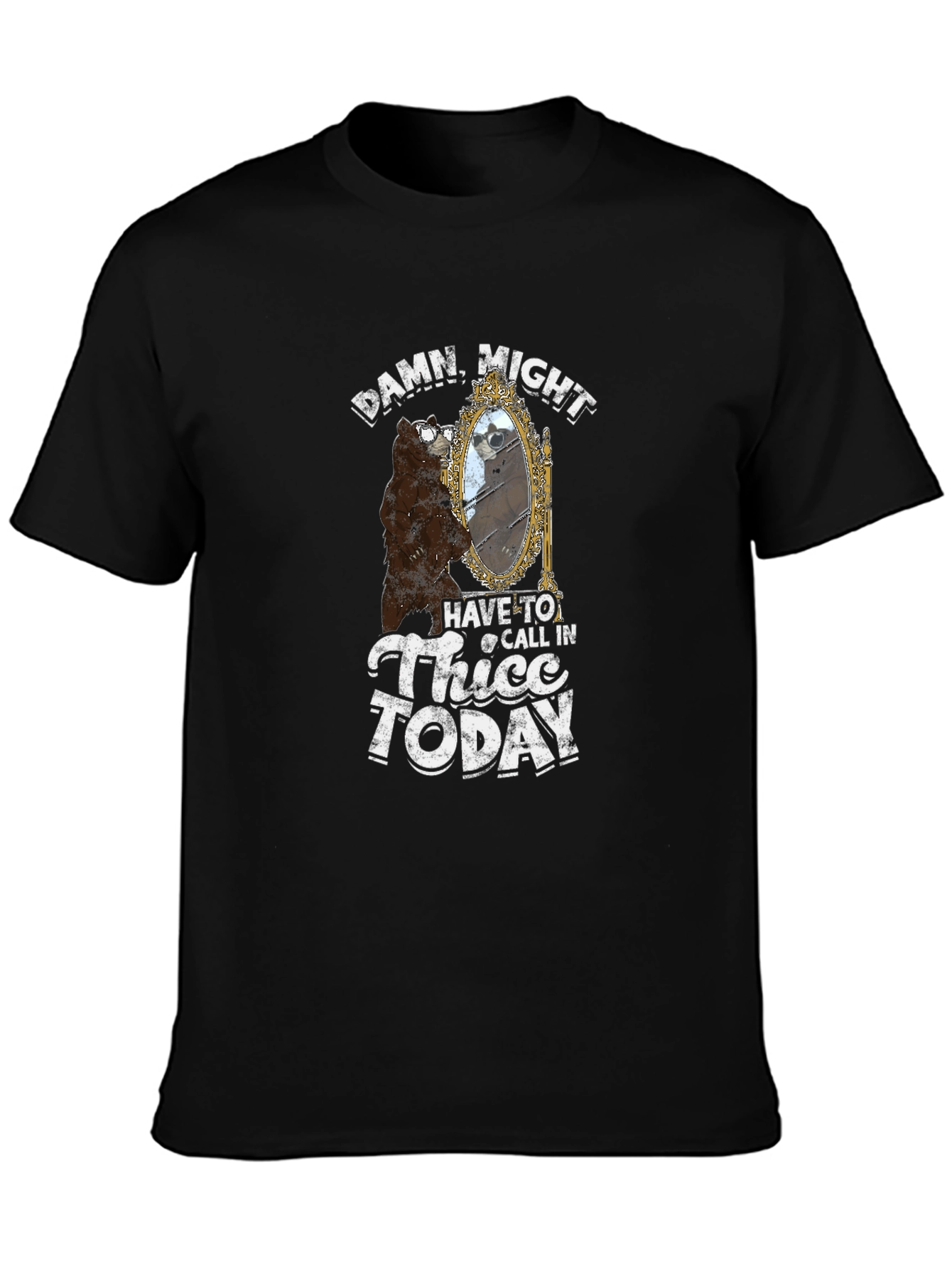 Black Thicc Bear Humor Graphic T-Shirt - Black view 3