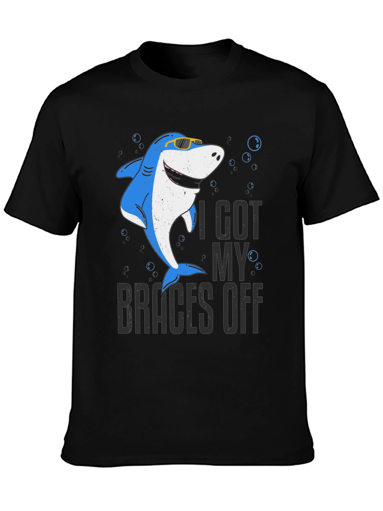 Black I Got My Braces Off Shark Tee view 3