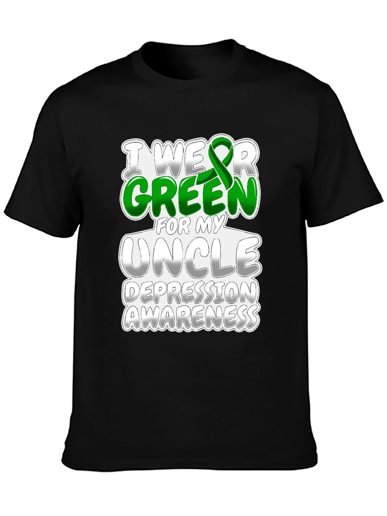Black I Wear Green for My Uncle Depression Awareness T-Shirt view 3