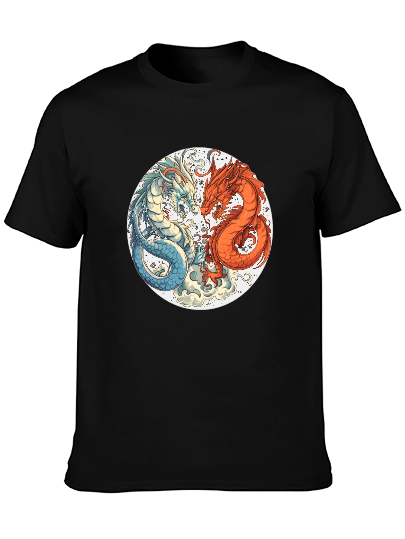 Black Yin Yang Dragons Graphic Tee - Black T-Shirt view 3