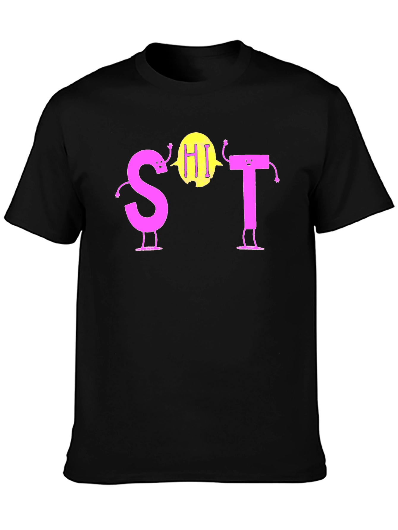 Black Funny S-HI-T T-Shirt Novelty Graphic Tee view 3