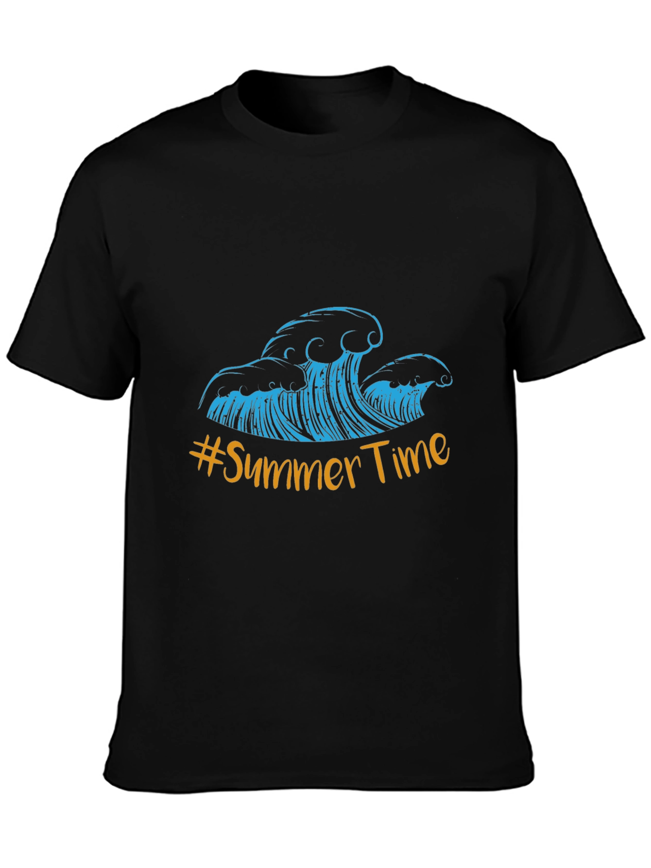 Black Summer Time Waves Graphic Tee - Black Cotton Blend view 3