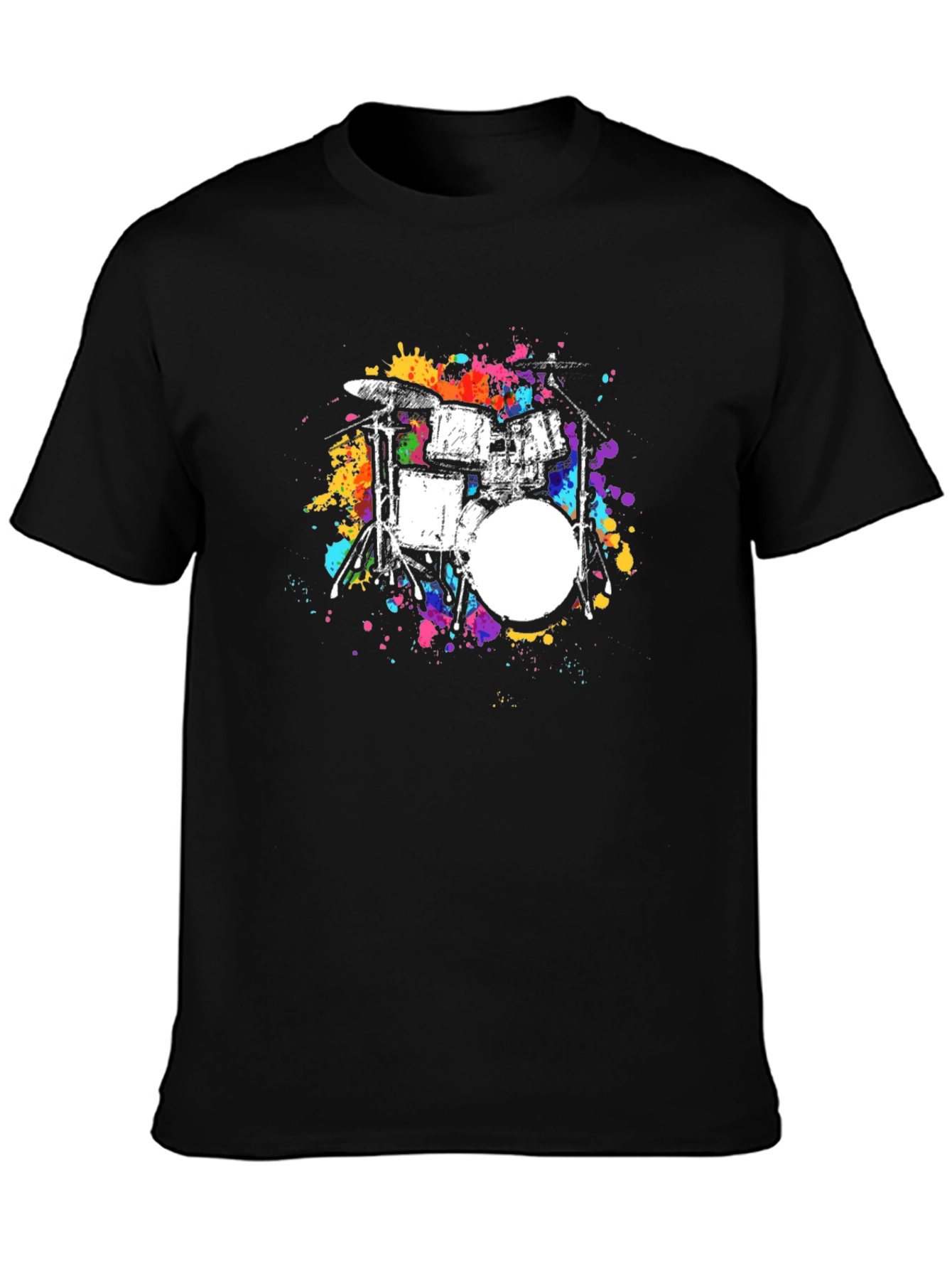 Black Abstract Drum Set Graphic Tee - Black Cotton Blend view 3