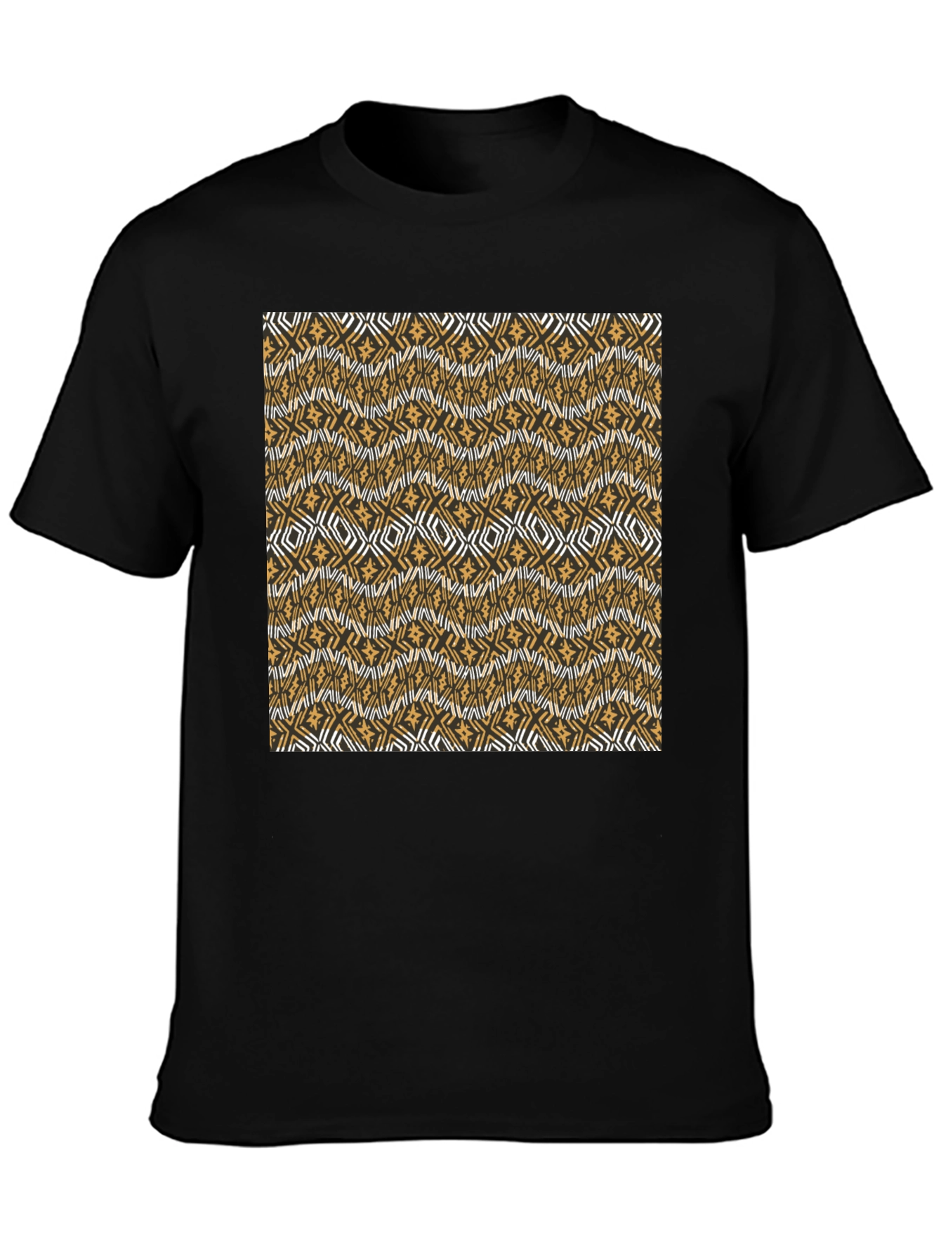 Black Patterned Graphic Tee - Stylish Men's Crew Neck Shirt view 3