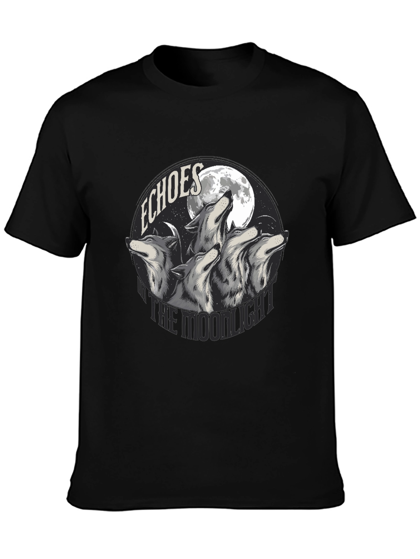 Black Echoes in the Moonlight Wolves Graphic T-Shirt view 3