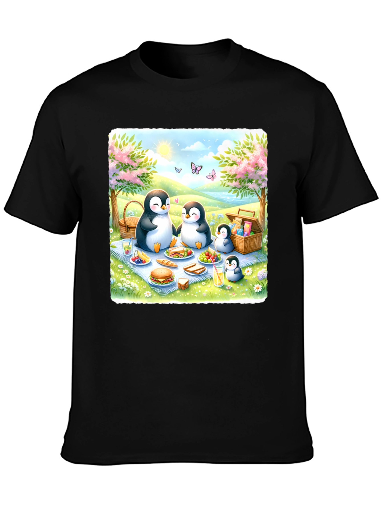 Black Penguin Family Picnic T-Shirt view 3