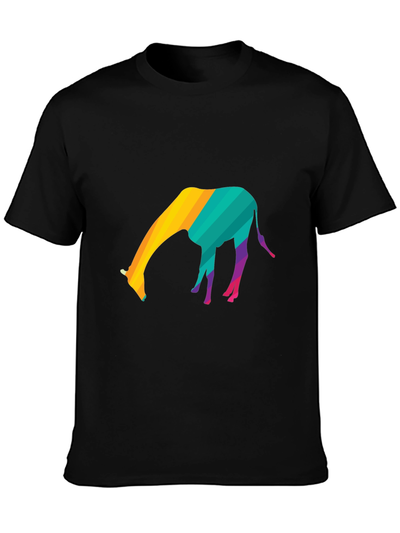 Black Colorful Giraffe Graphic T-Shirt - Black view 3