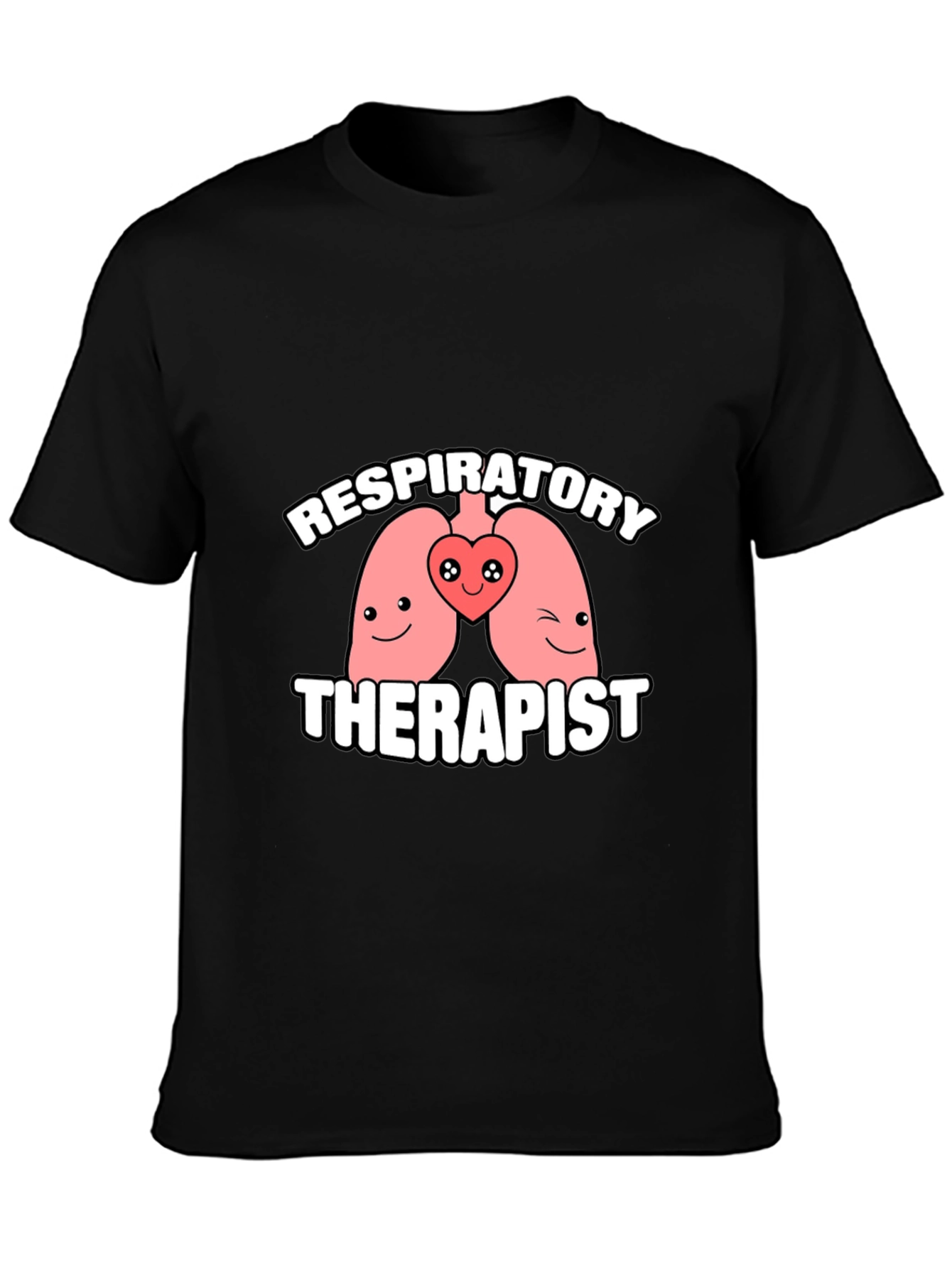 Black Respiratory Therapist Cartoon Lungs Graphic T-Shirt view 3