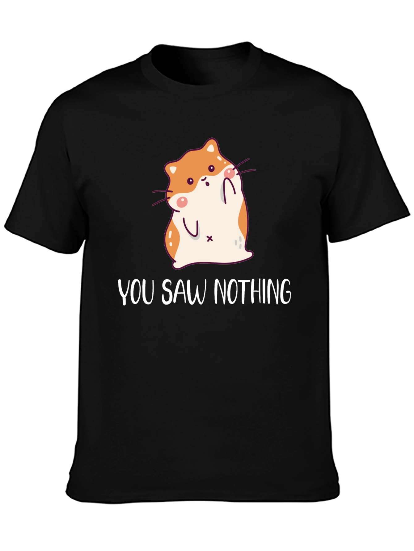 Black Cute Hamster "You Saw Nothing" Graphic T-Shirt view 3