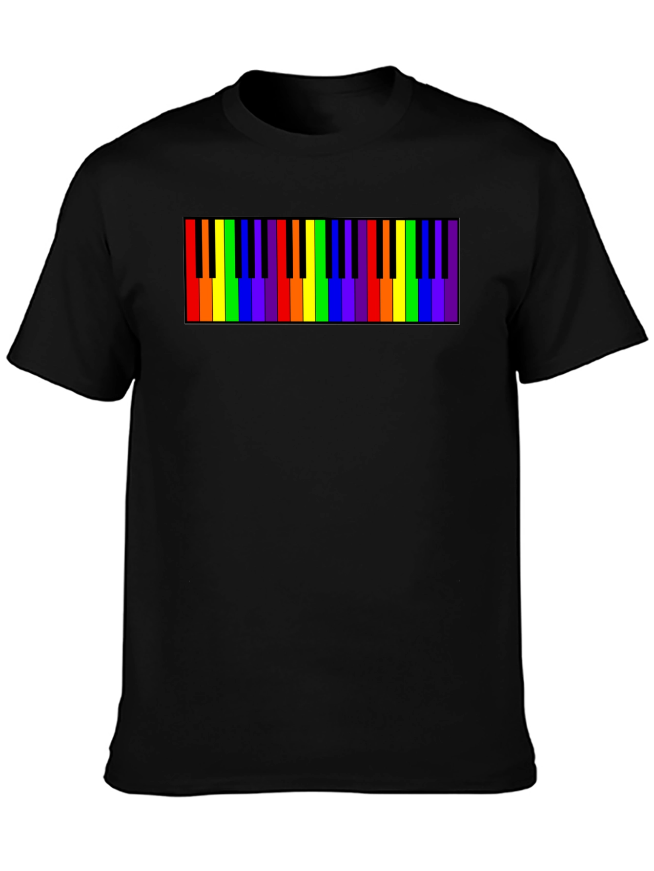 Black Rainbow Piano Keys Graphic Tee - Black Cotton T-Shirt view 3