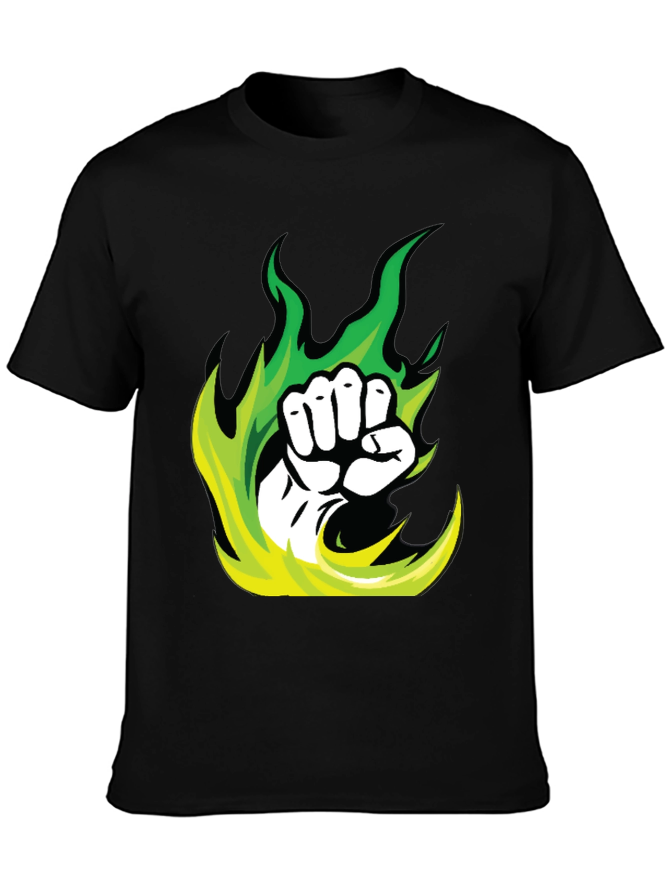 Black Fiery Fist Graphic Tee - Black Cotton Blend T-Shirt view 3