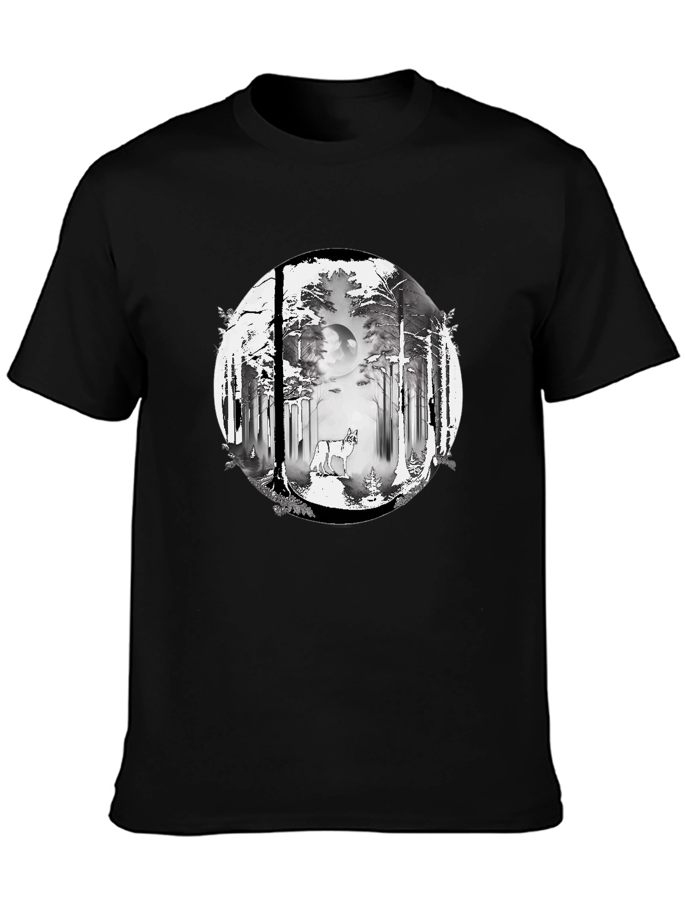 Black Wolf Forest Graphic Tee - Stylish Black T-Shirt view 3
