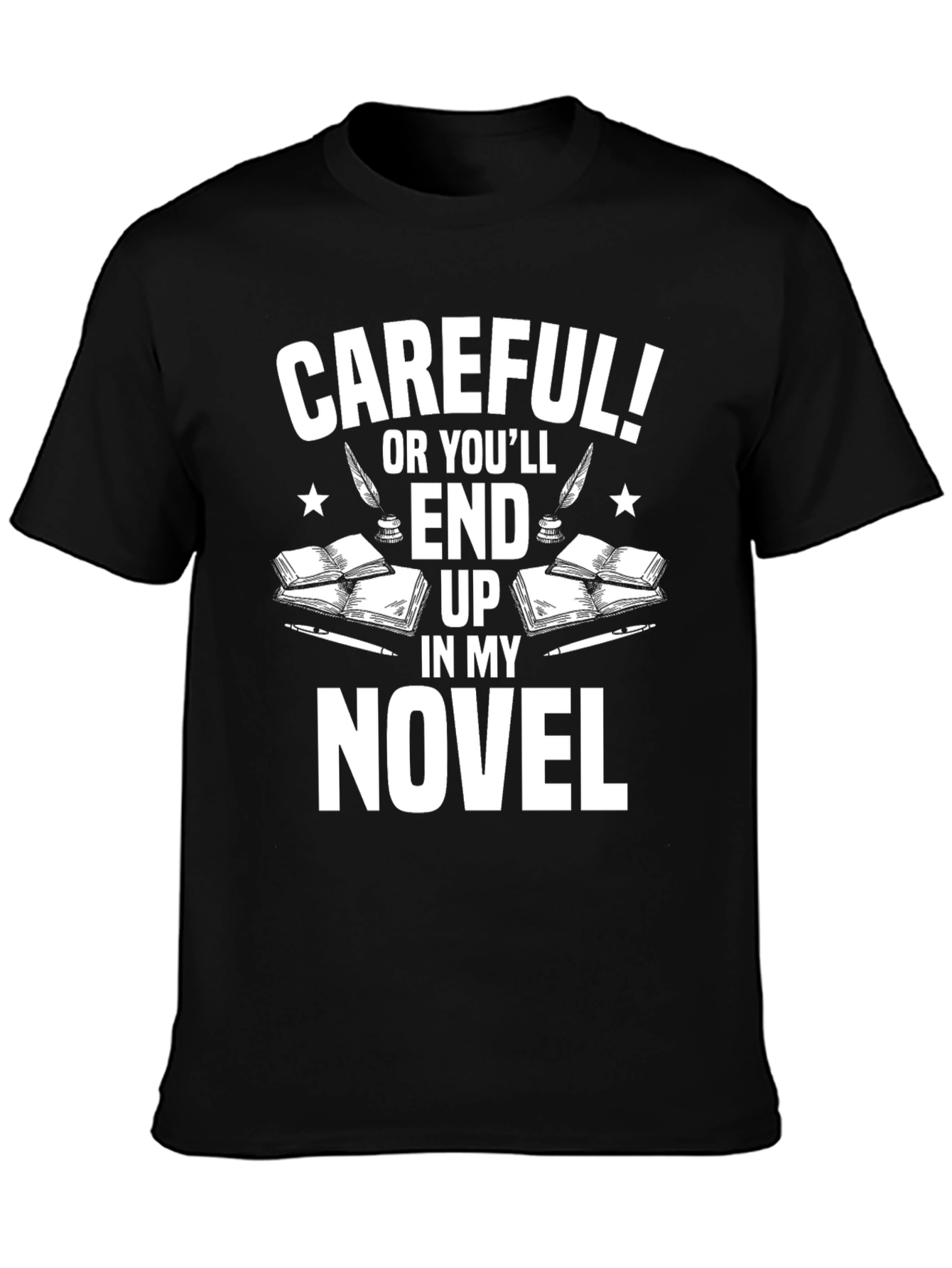 Black Careful! Novel T-Shirt view 3
