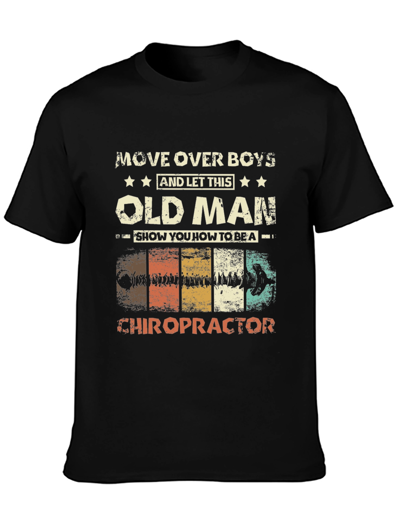 Black Old Man Chiropractor Graphic T-Shirt view 3