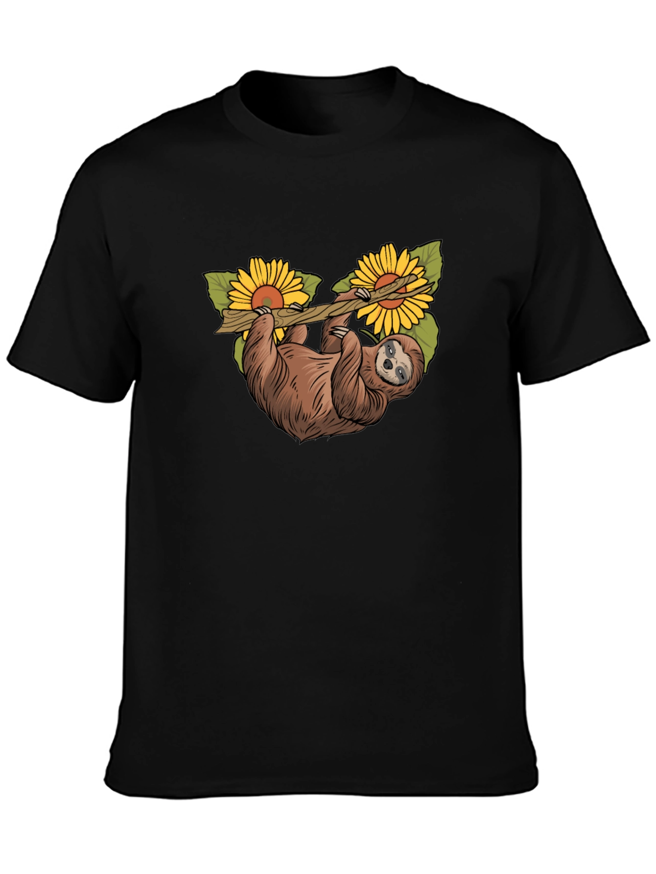 Black Sloth & Sunflower Graphic T-Shirt - Unique Design view 3