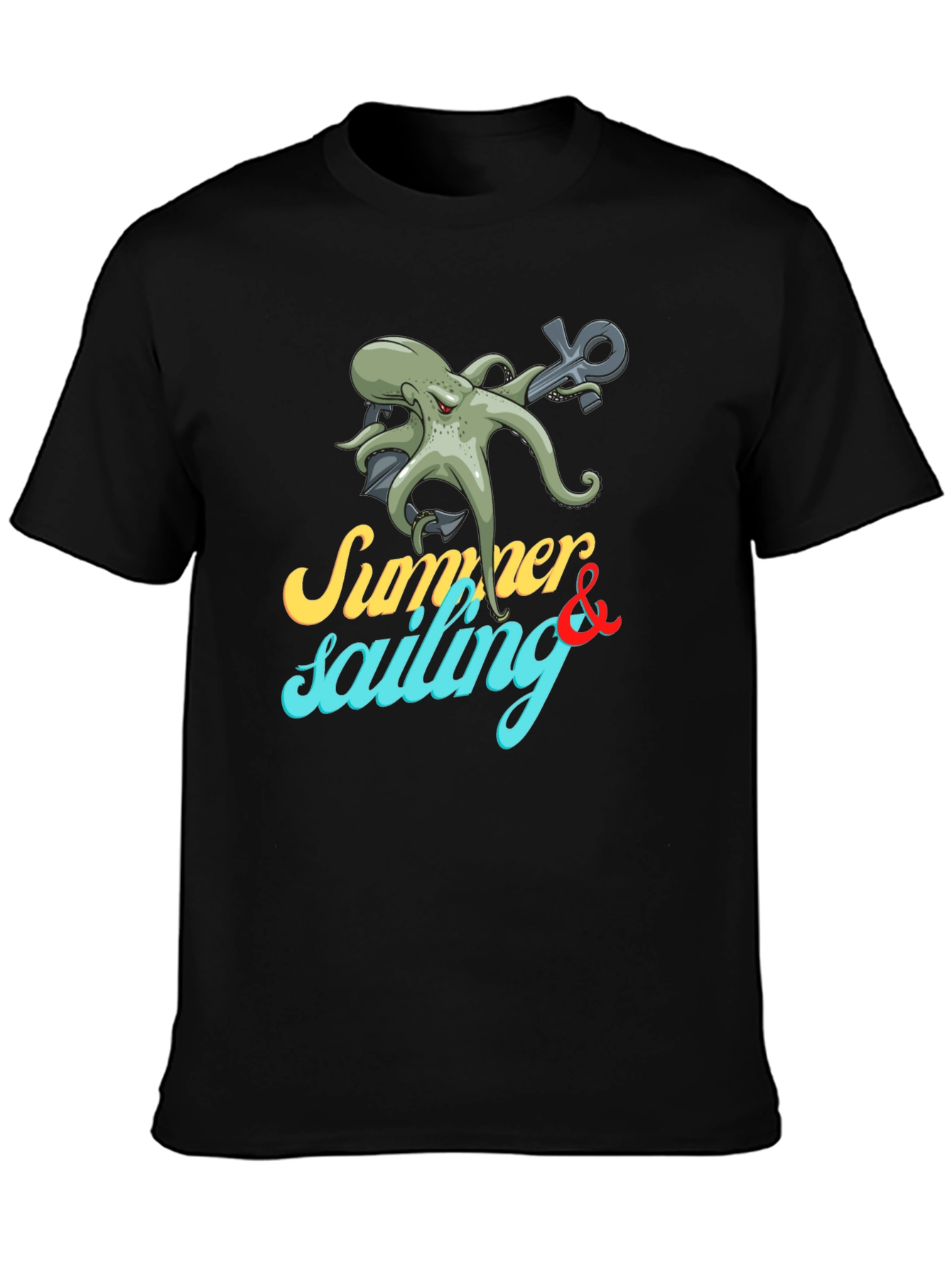 Black Summer Sailing Octopus Graphic Tee view 3