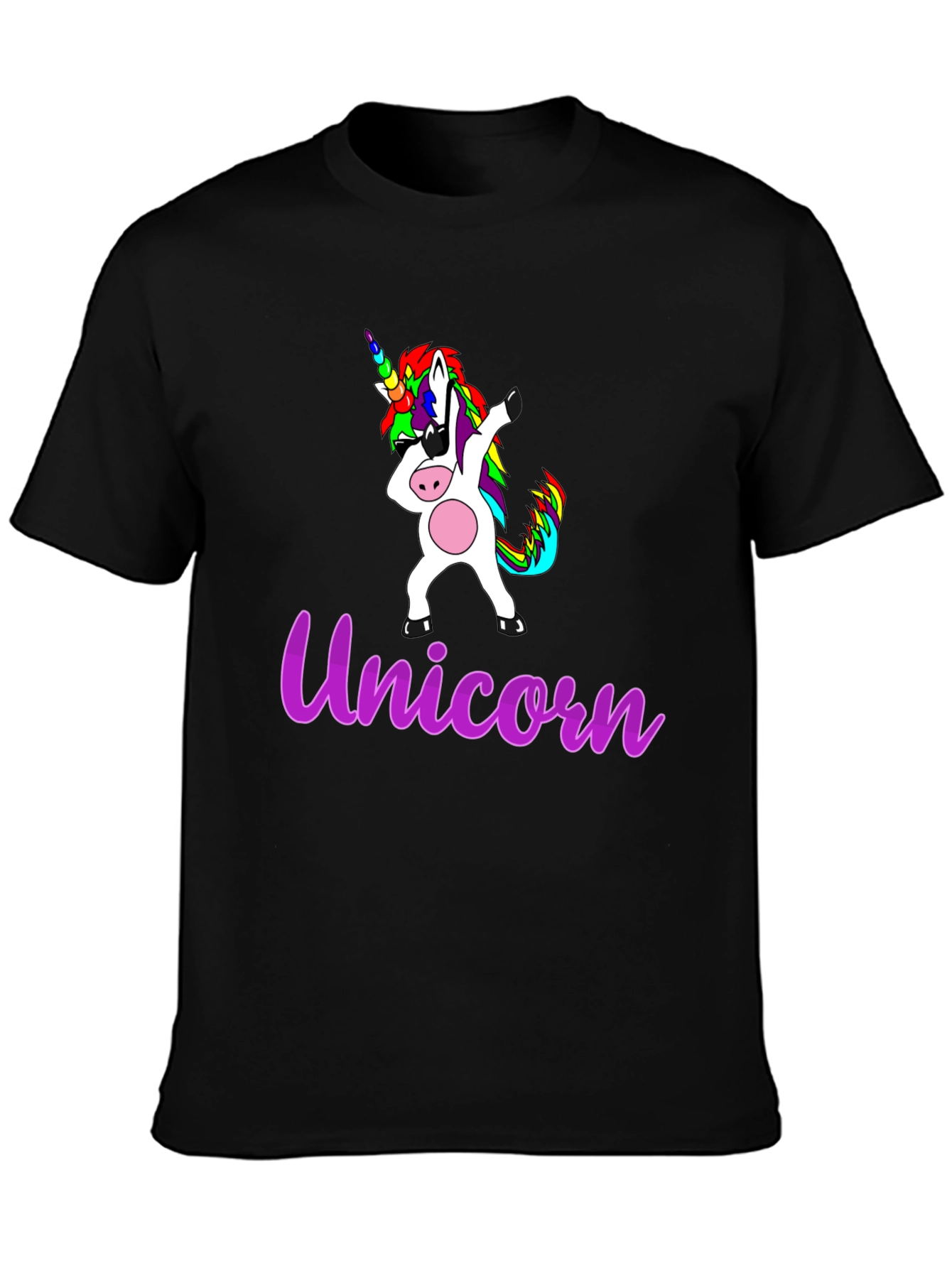 Black Dabbing Unicorn Graphic T-Shirt view 3