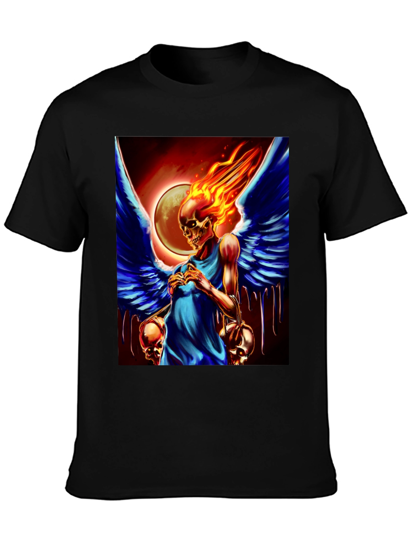 Black Winged Skull Fire T-Shirt - Dark Fantasy Graphic Tee view 3