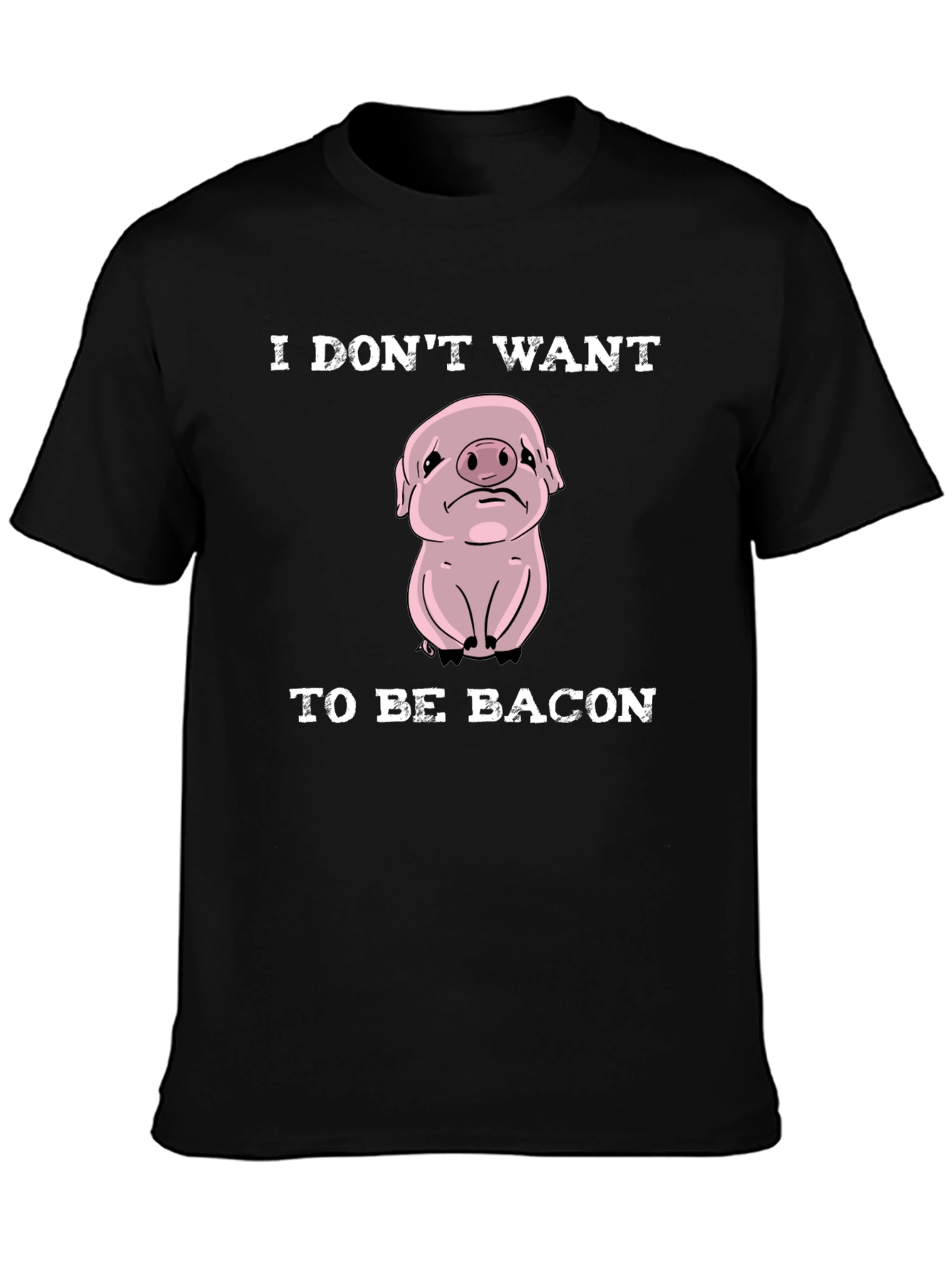 Black Sad Pig T-Shirt - I Don't Want to Be Bacon Tee view 3