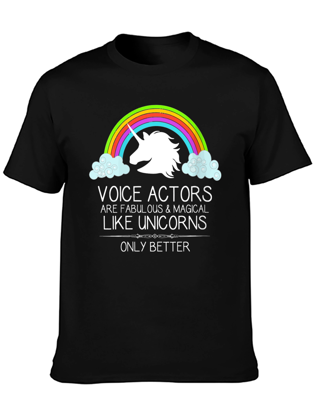 Black Voice Actors Unicorn Graphic T-Shirt view 3