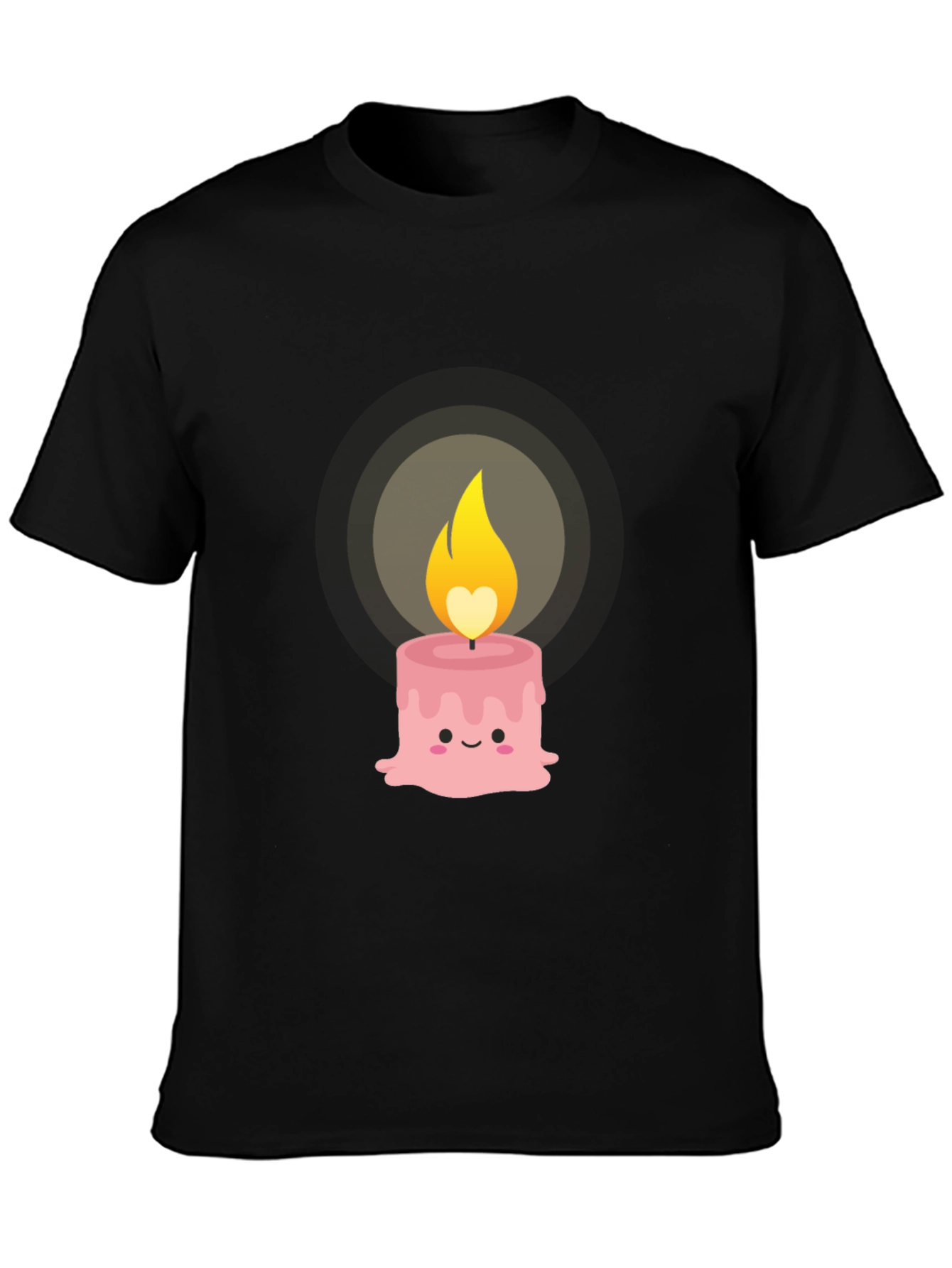 Black Cute Kawaii Candle Graphic Tee - Black Cotton T-Shirt view 3