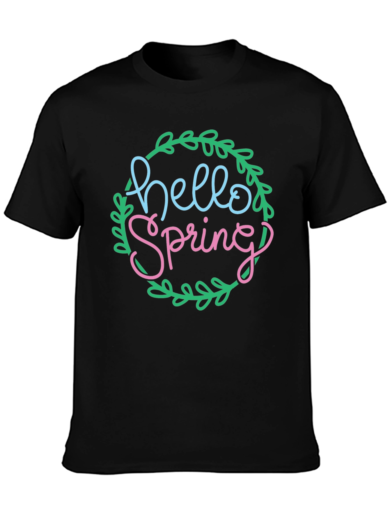 Black Hello Spring T-Shirt - Black Crew Neck Tee view 3
