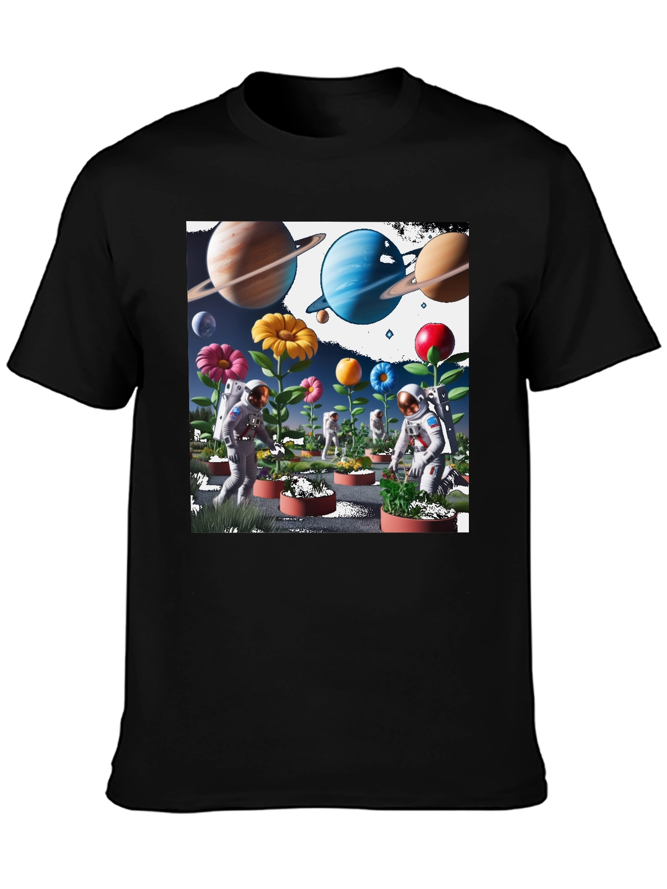 Black Astronauts Planting Flowers T-Shirt view 3