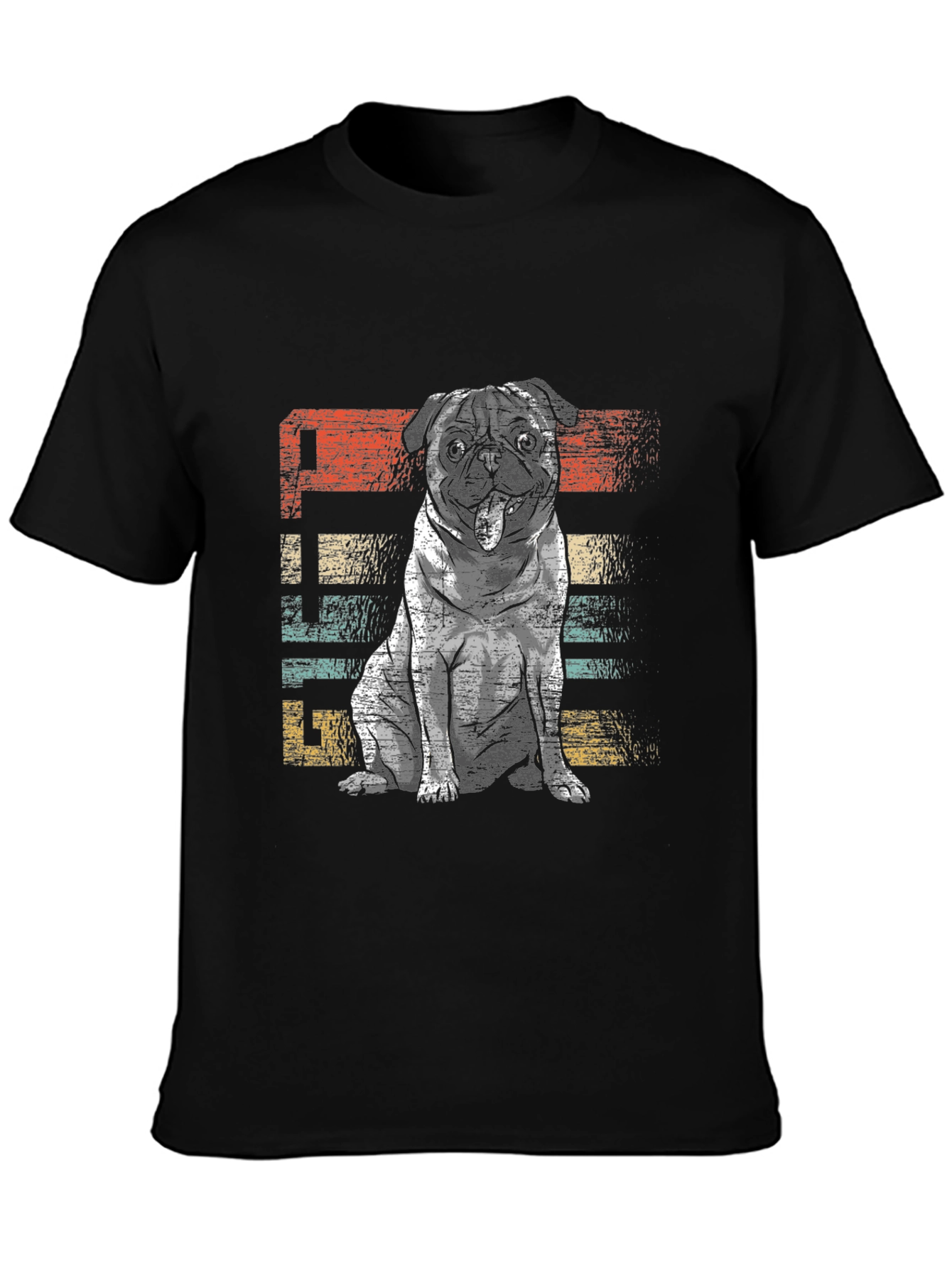 Black Retro Pug Graphic Tee - Unisex Black T-Shirt view 3