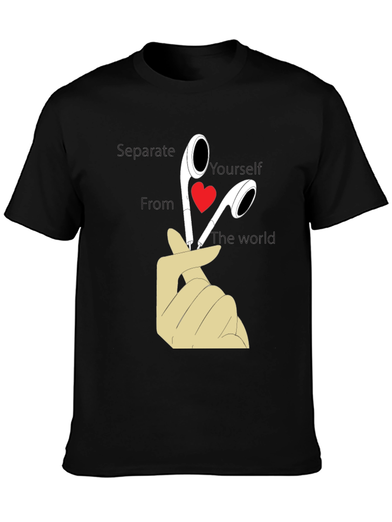 Black Heart Headphones Graphic T-Shirt - Separate Yourself view 3