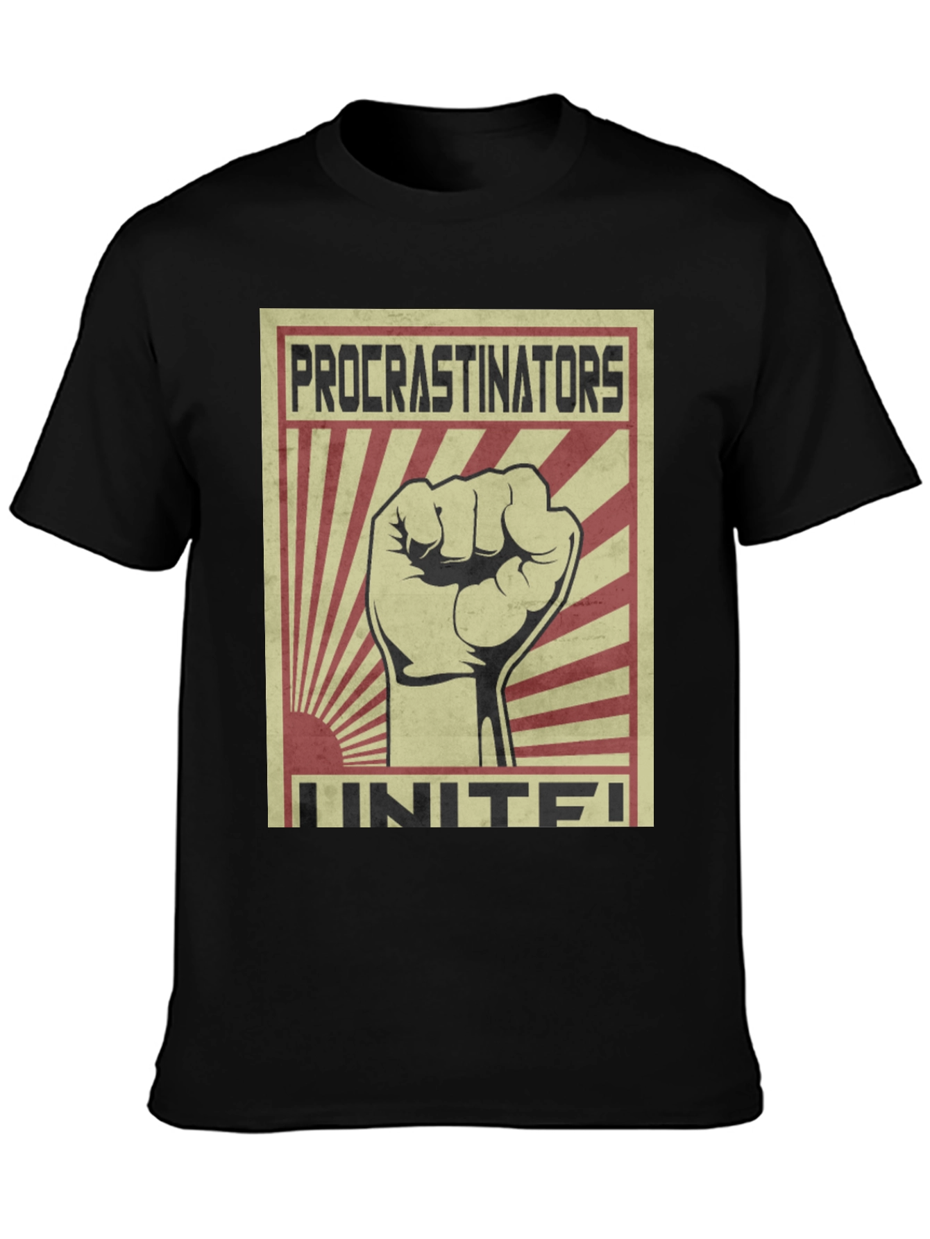 Black Procrastinators Unite! Graphic Tee view 3