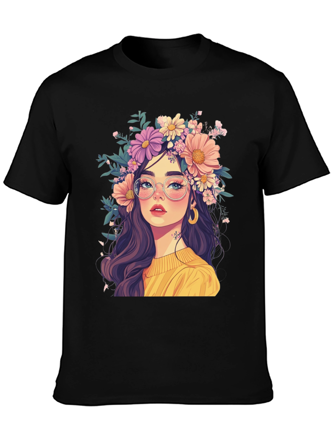 Black Floral Crown Graphic Tee - Stylish & Unique view 3