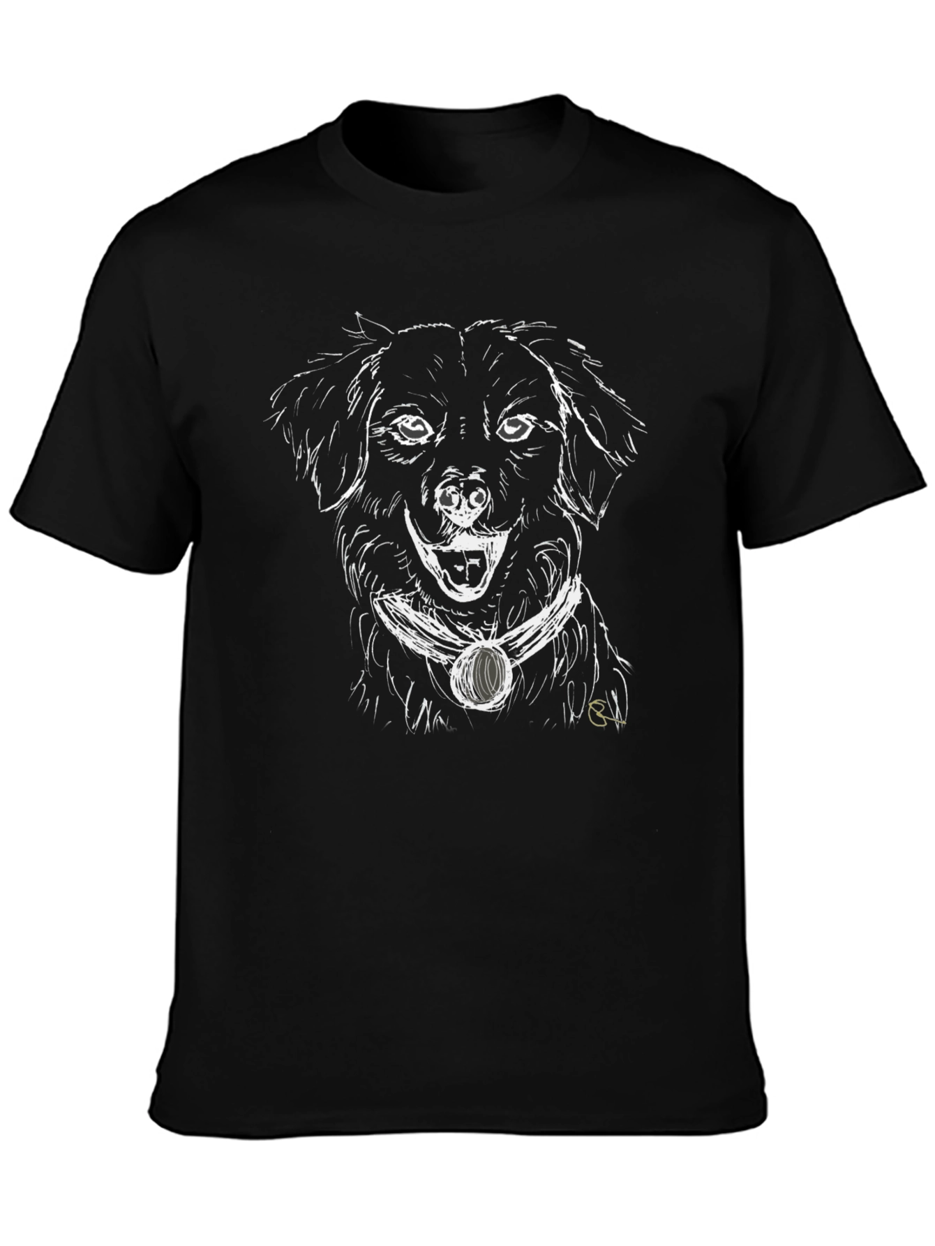 Black Dog Sketch Graphic Tee - Black Unisex T-Shirt view 3