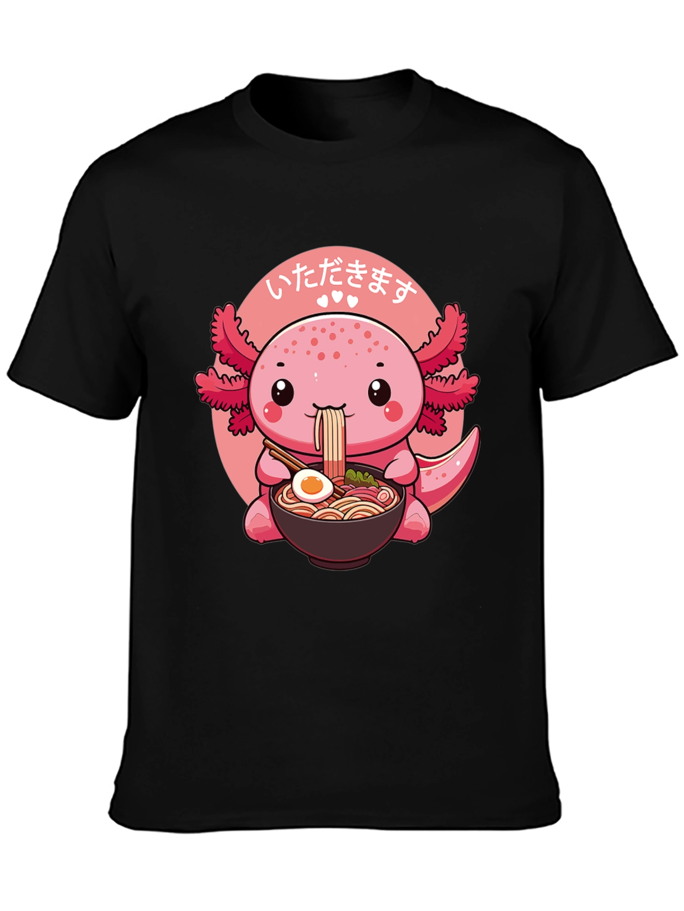 Black Cute Axolotl Ramen T-Shirt view 3