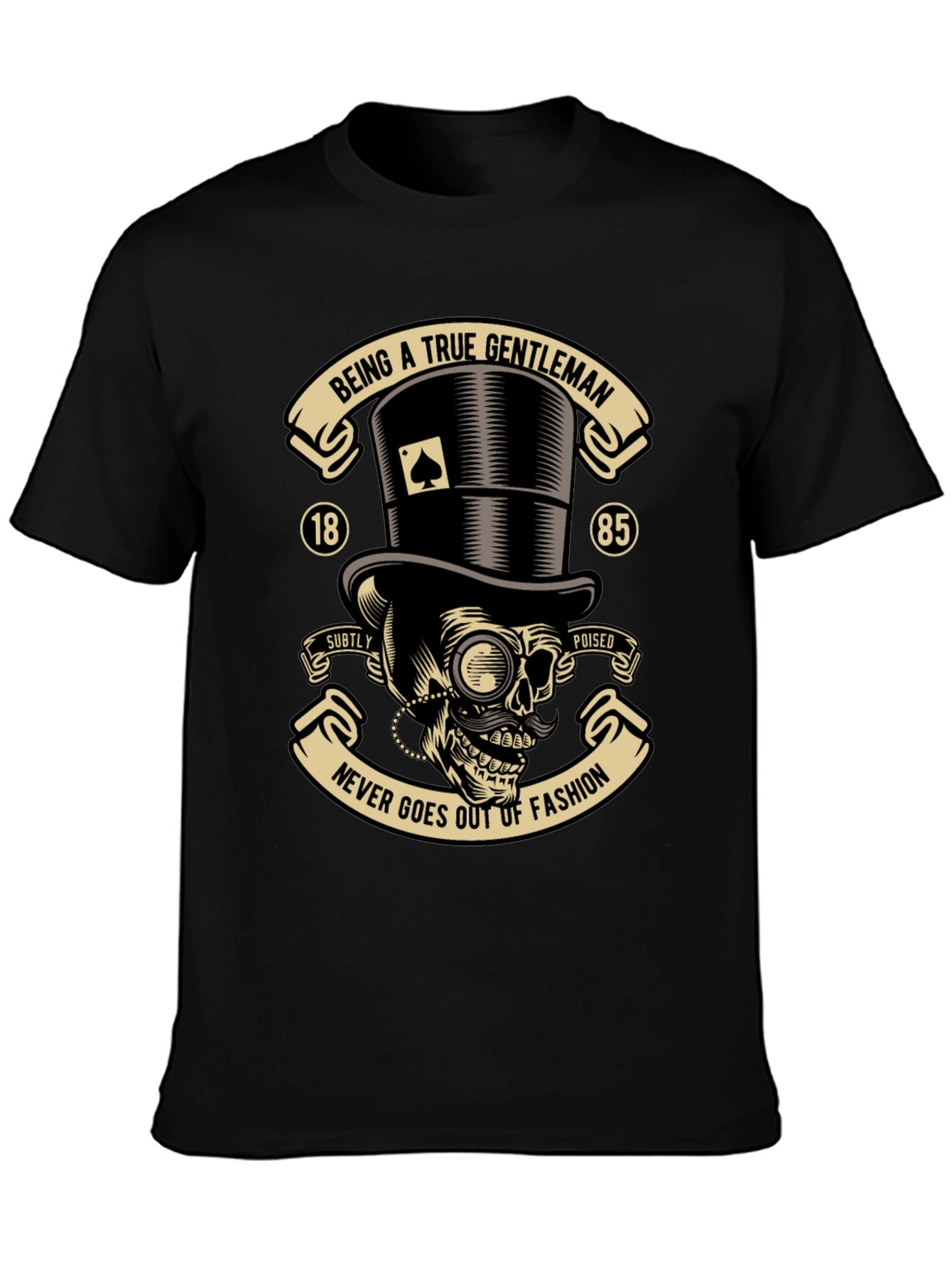 Black Gentleman Skull Graphic Tee - Never Out of Fashion view 3