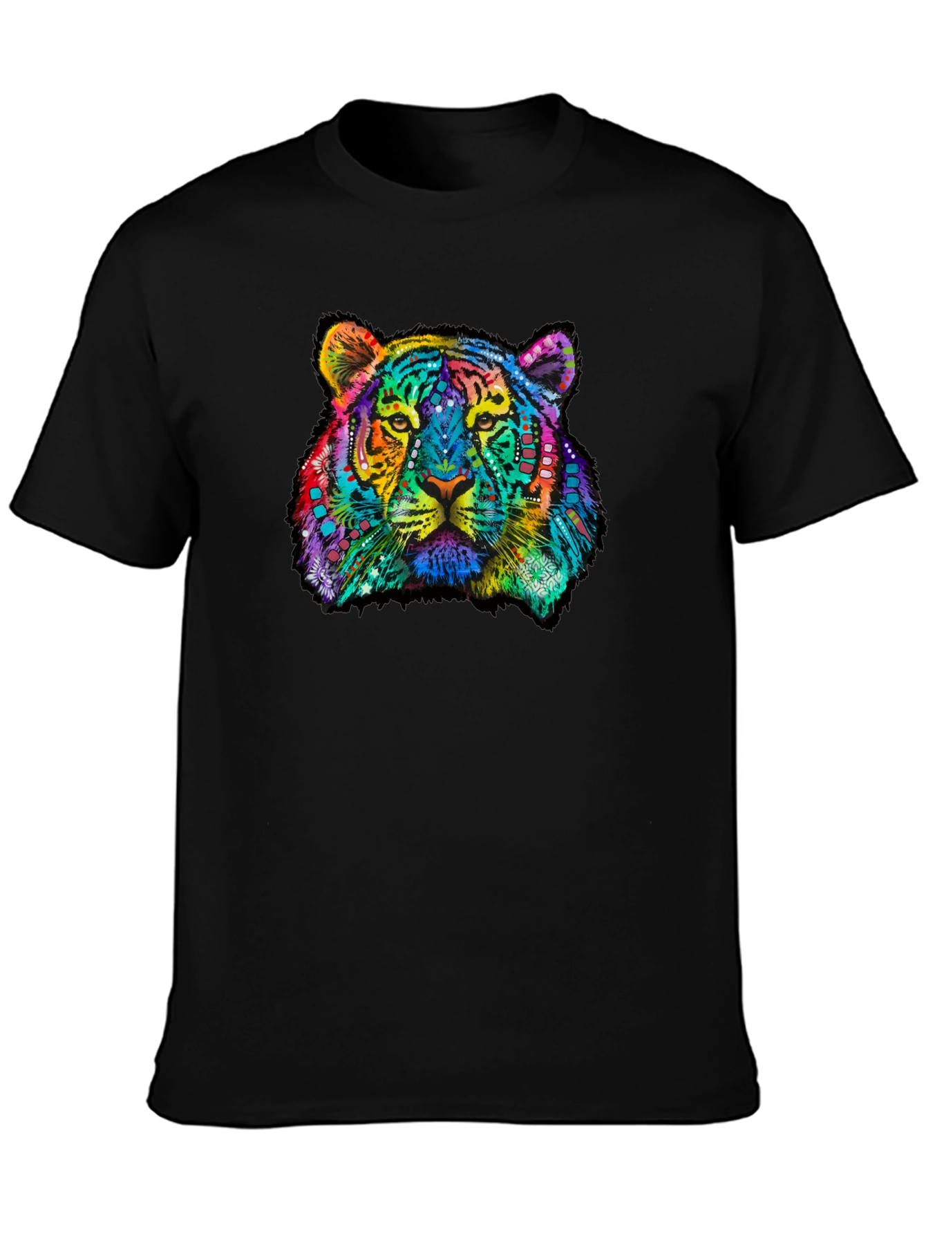 Black Vibrant Tiger Graphic Tee - Black Cotton T-Shirt view 3