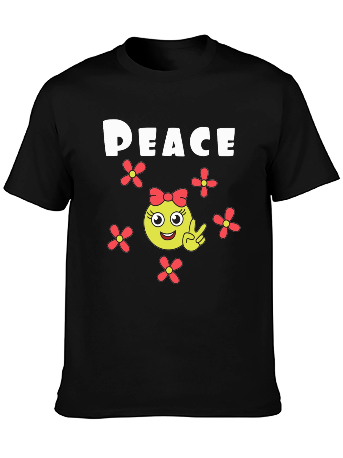Black Peace Sign Emoji T-Shirt - Black Cotton view 3