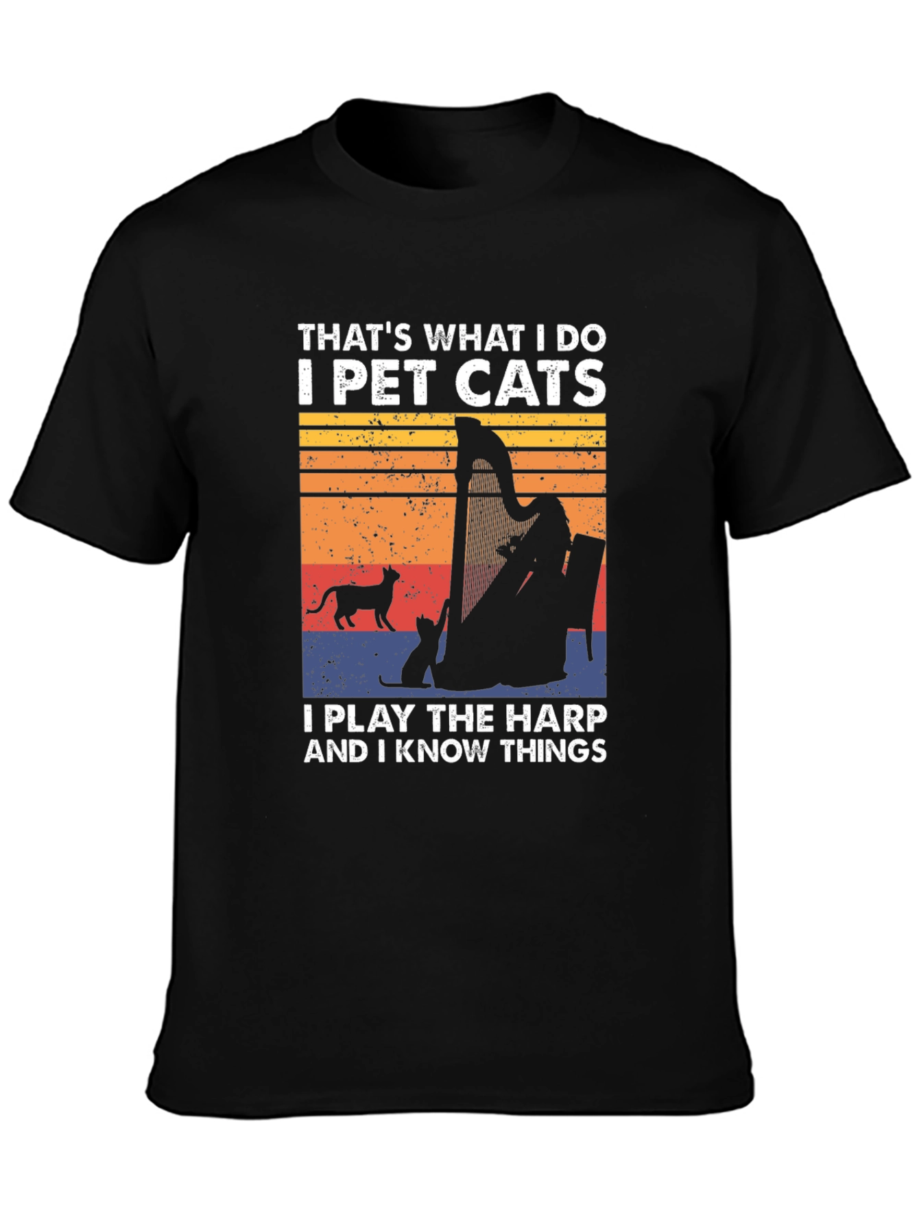 Black Pet Cats & Harp Player Graphic T-Shirt view 3