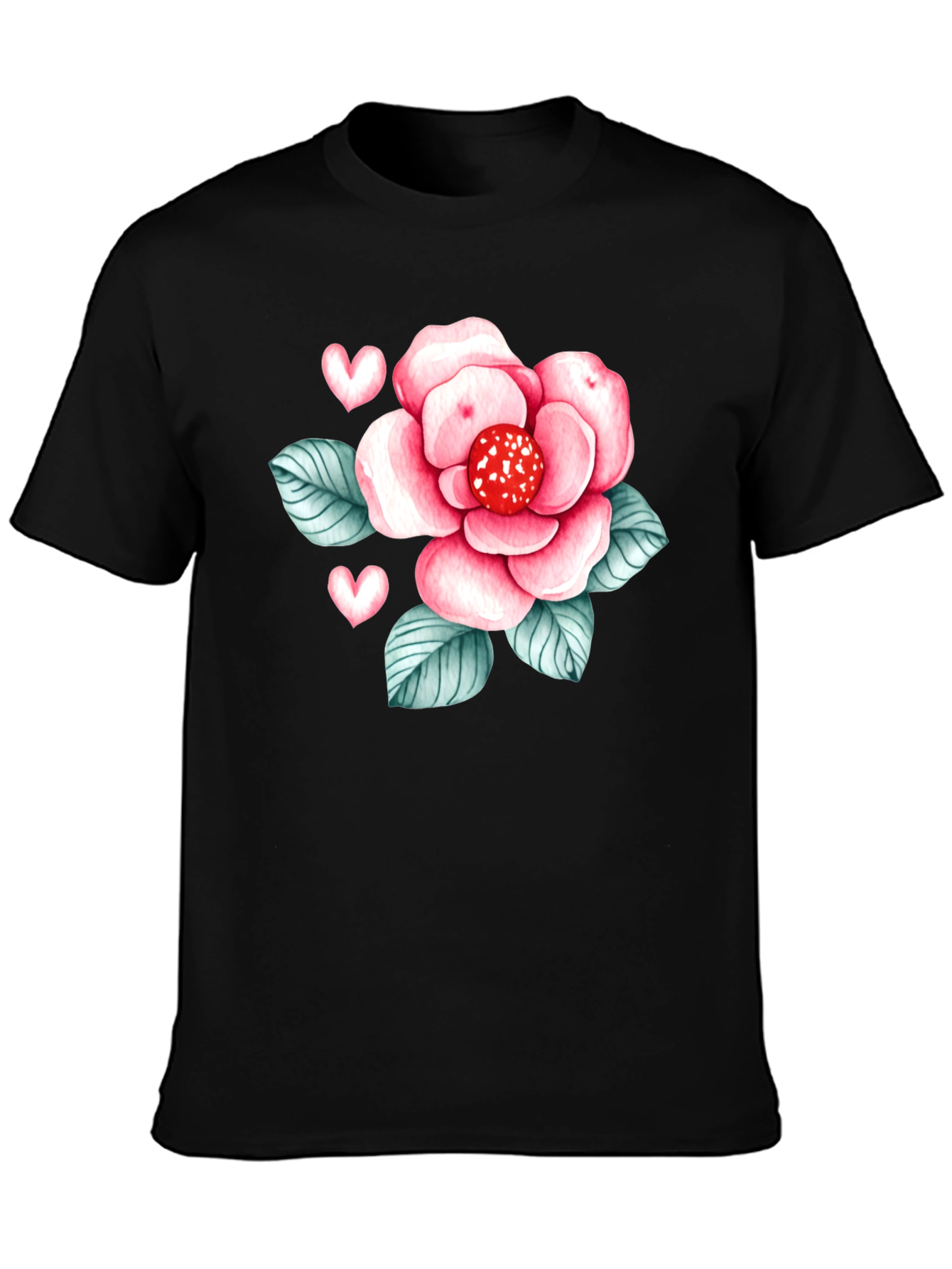 Black Floral Heart Graphic Tee - Stylish Black Shirt view 3