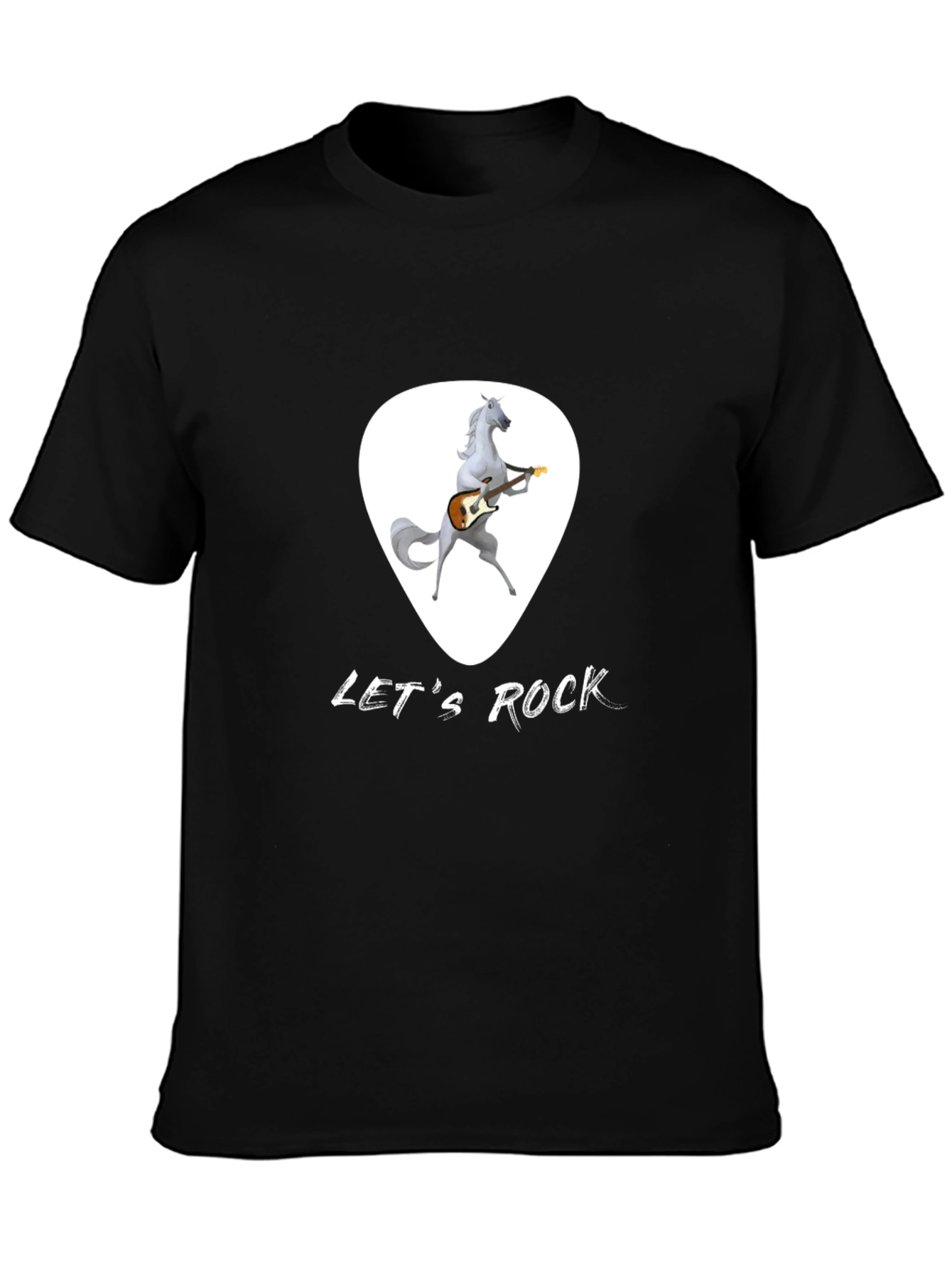 Black Let's Rock Horse Guitarist Black T-Shirt view 3