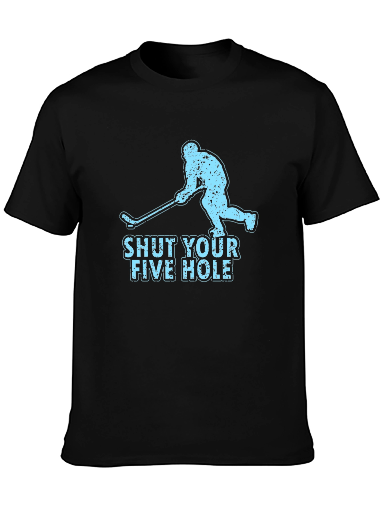 Black Shut Your Five Hole Hockey T-Shirt view 3