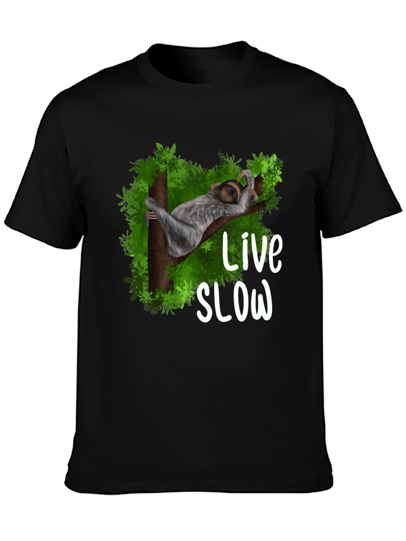 Black Live Slow Sloth Graphic Tee - Unisex Black T-Shirt view 3