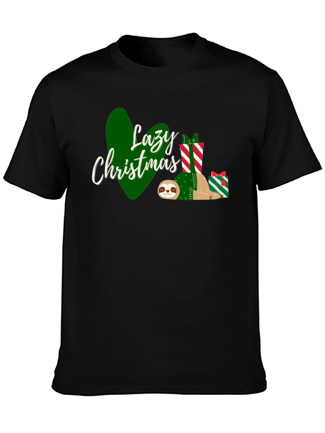 Black Lazy Christmas Sloth T-Shirt view 3