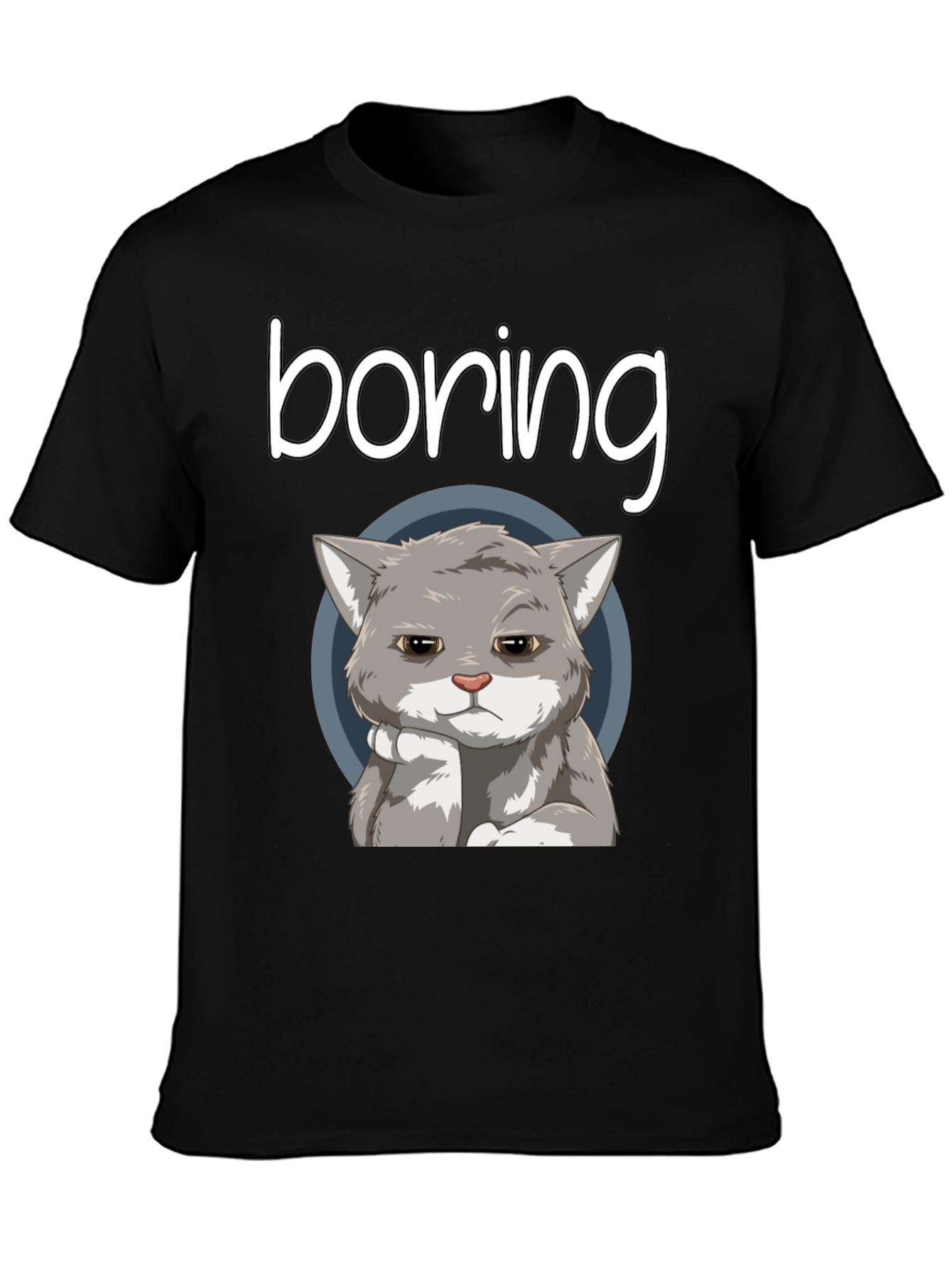 Black Boring Cat T-Shirt - Funny Graphic Tee view 3