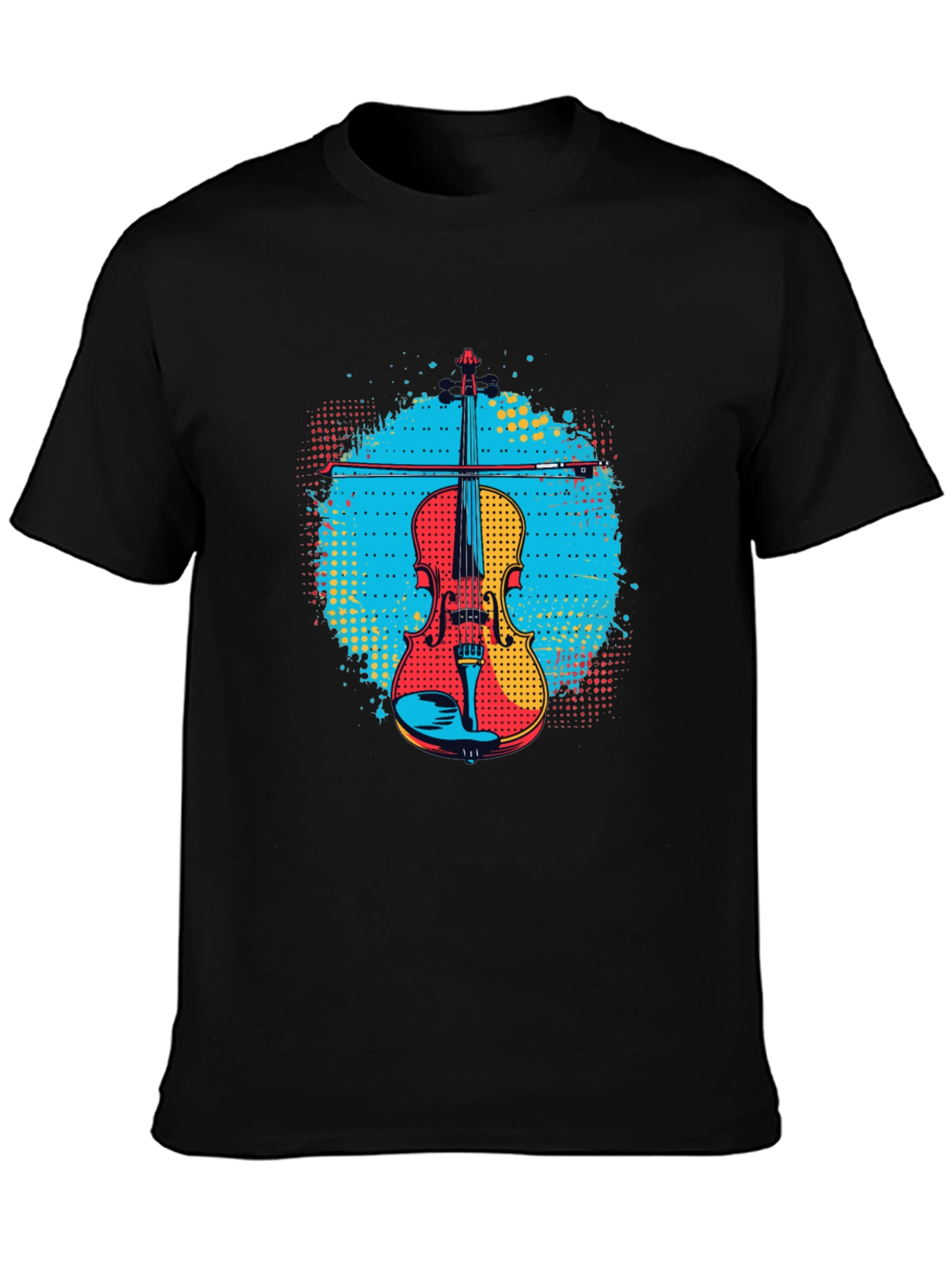 Black Colorful Violin Graphic Tee - Music Lover Shirt view 3
