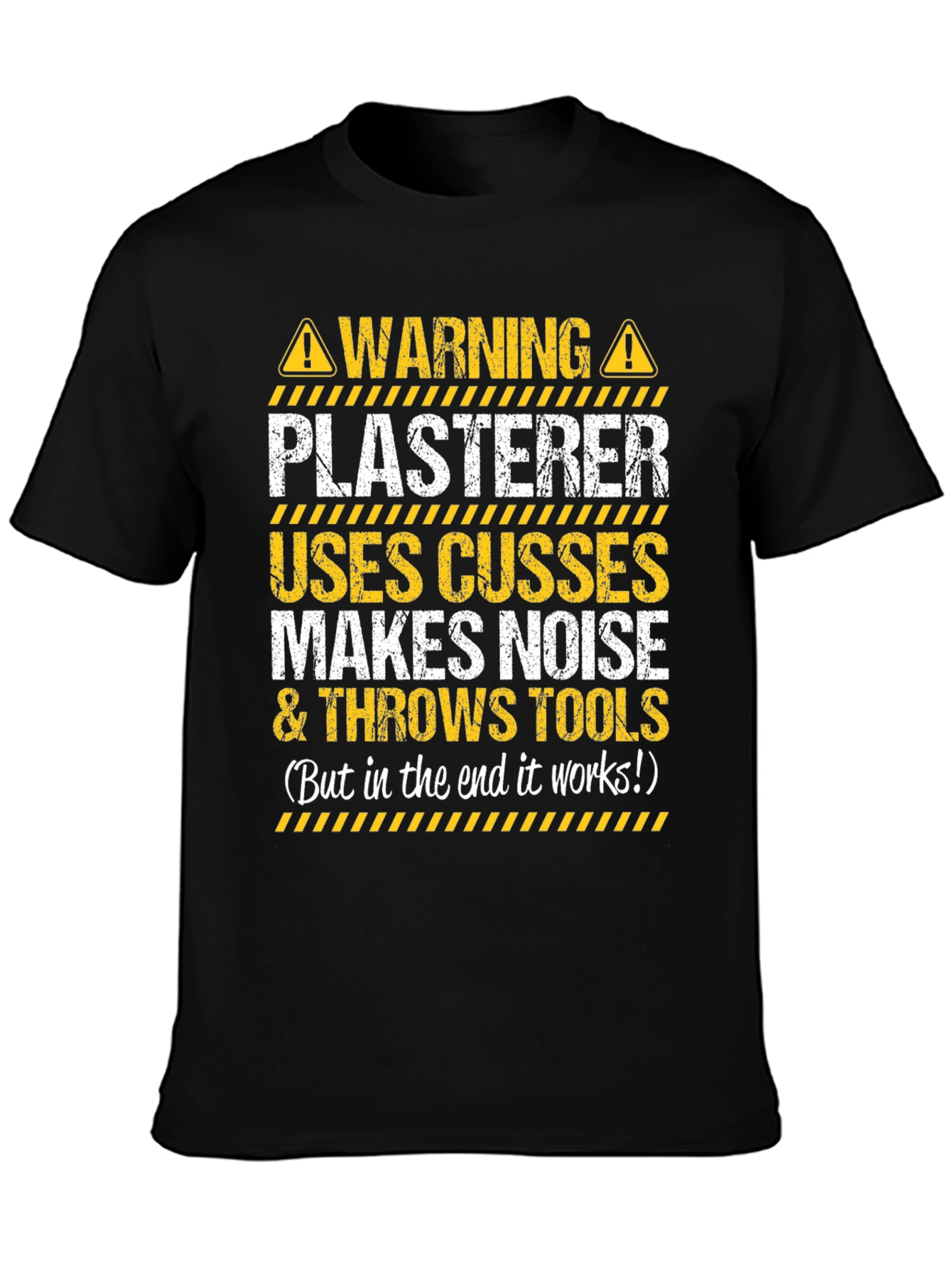 Black Warning Plasterer T-Shirt - Funny Construction Worker Tee view 3