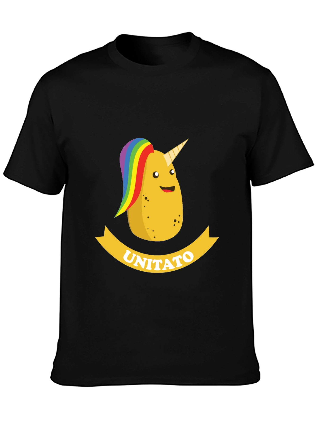 Black Unitato Potato Unicorn Black T-Shirt view 3